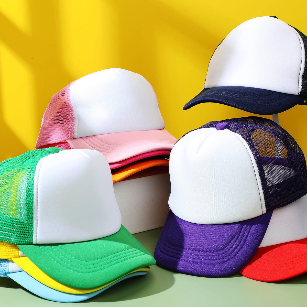 TERRIFI 12 Pack Adjustable Sublimation Blank Hats Baseball Caps, Printing Custom Polyester Plain Mesh Trucker Hat, Suitable for Outdoor, Unisex
