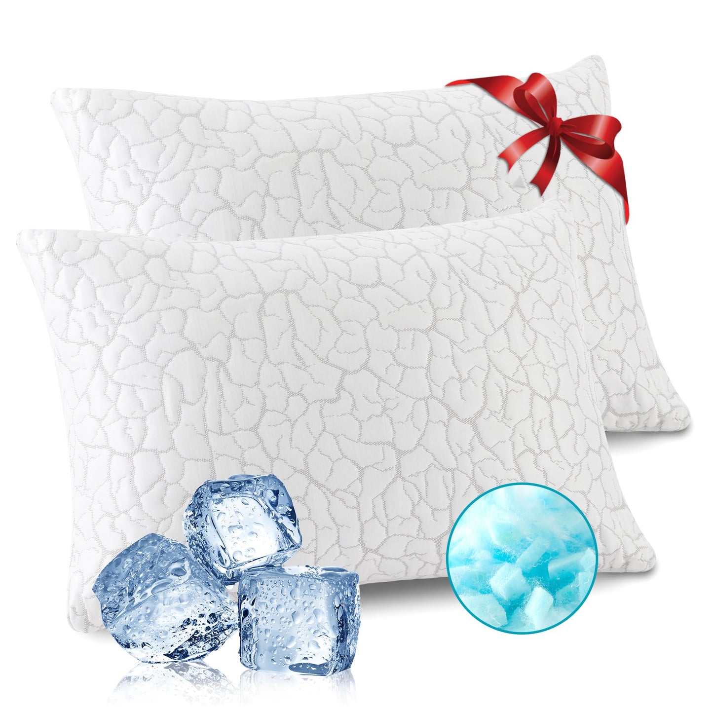 WGAKCED Cooling Pillows for Sleeping 2 Pack, Standard Size Adjustable Shredded Memory Foam Pillows, Firm Bed Pillows for Side, Back, Stomach, Hot Sleepers, Cold Pillow for College Dorm Room - Medaid International