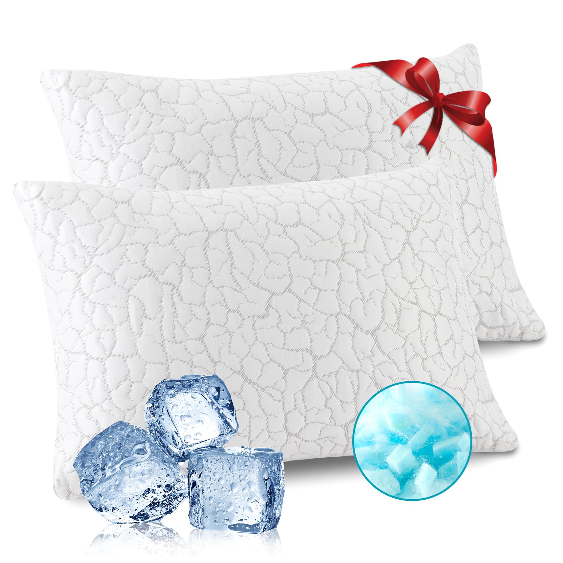 WGAKCED Cooling Pillows for Sleeping 2 Pack, Standard Size Adjustable Shredded Memory Foam Pillows, Firm Bed Pillows for Side, Back, Stomach, Hot Sleepers, Cold Pillow for College Dorm Room - Medaid International