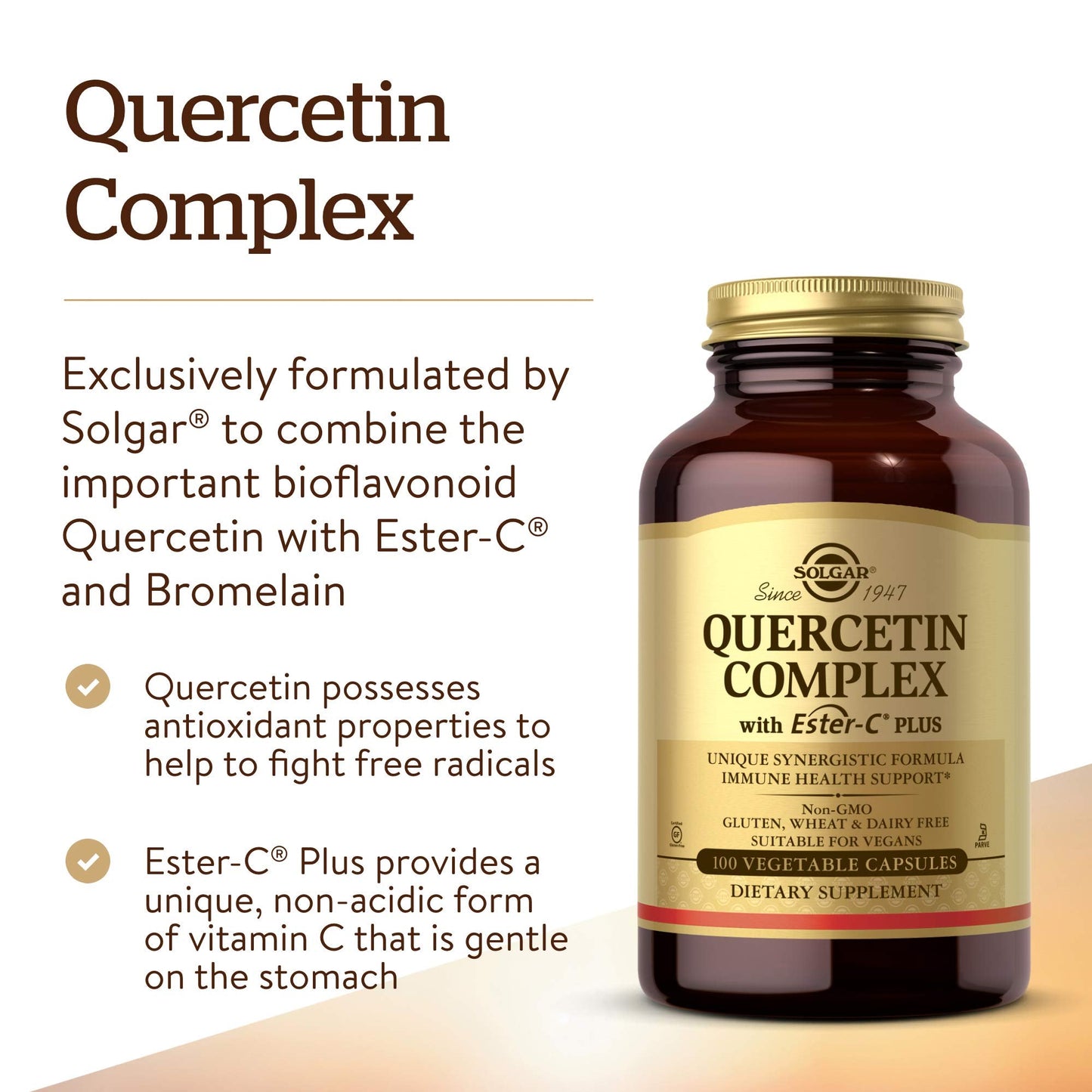 Solgar Quercetin Complex with EsterC Plus Vegetable Capsules Supports Immune Health Antioxidant Gentle on the Stomach Vitamin C NonGMO Vegan Gluten Free Dairy Free 50 Servings, Standard Packaging, 100 Count - Medaid International