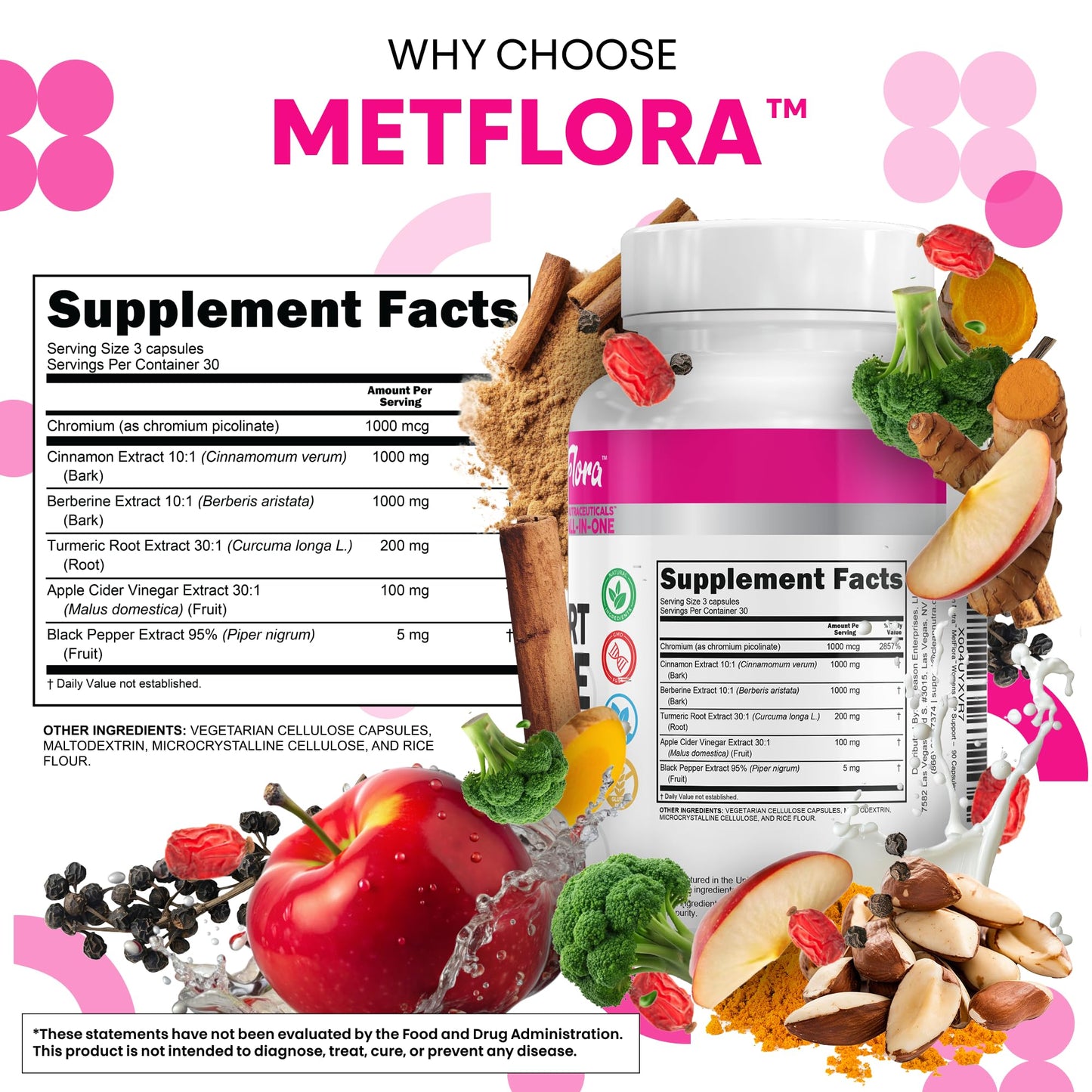 Clean Nutra Women's GLP-1 Support Complex, Berberine with Ceylon Cinnamon, Chromium, Apple Cider Vinegar, 90 Capsules - Medaid International