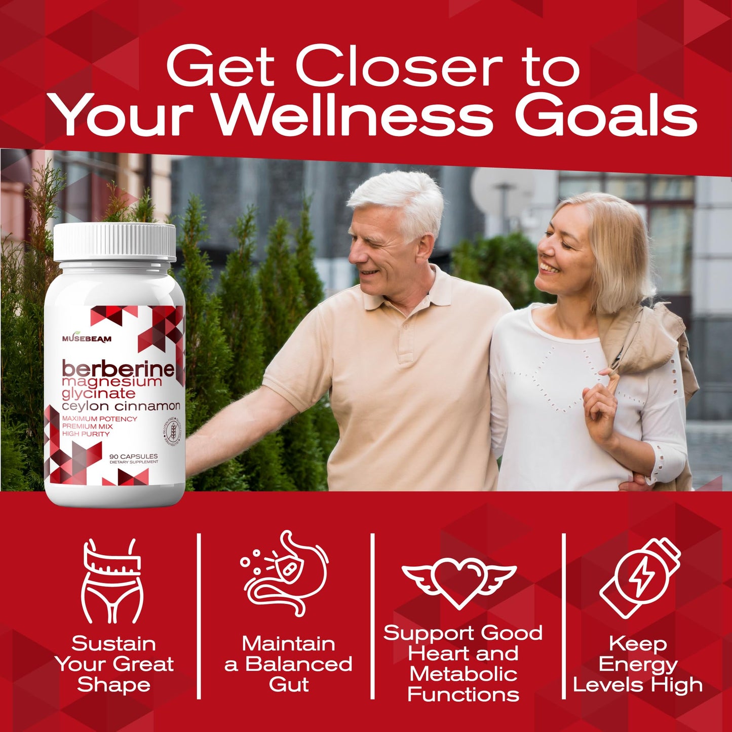 MuseBeam Berberine HCL Magnesium Glycinate Supplement - 1800mg High Purity Capsules with Ceylon Cinnamon - Vegan Friendly Non-GMO Gluten-Free Sugar Free Pill for Men Women - Medaid International