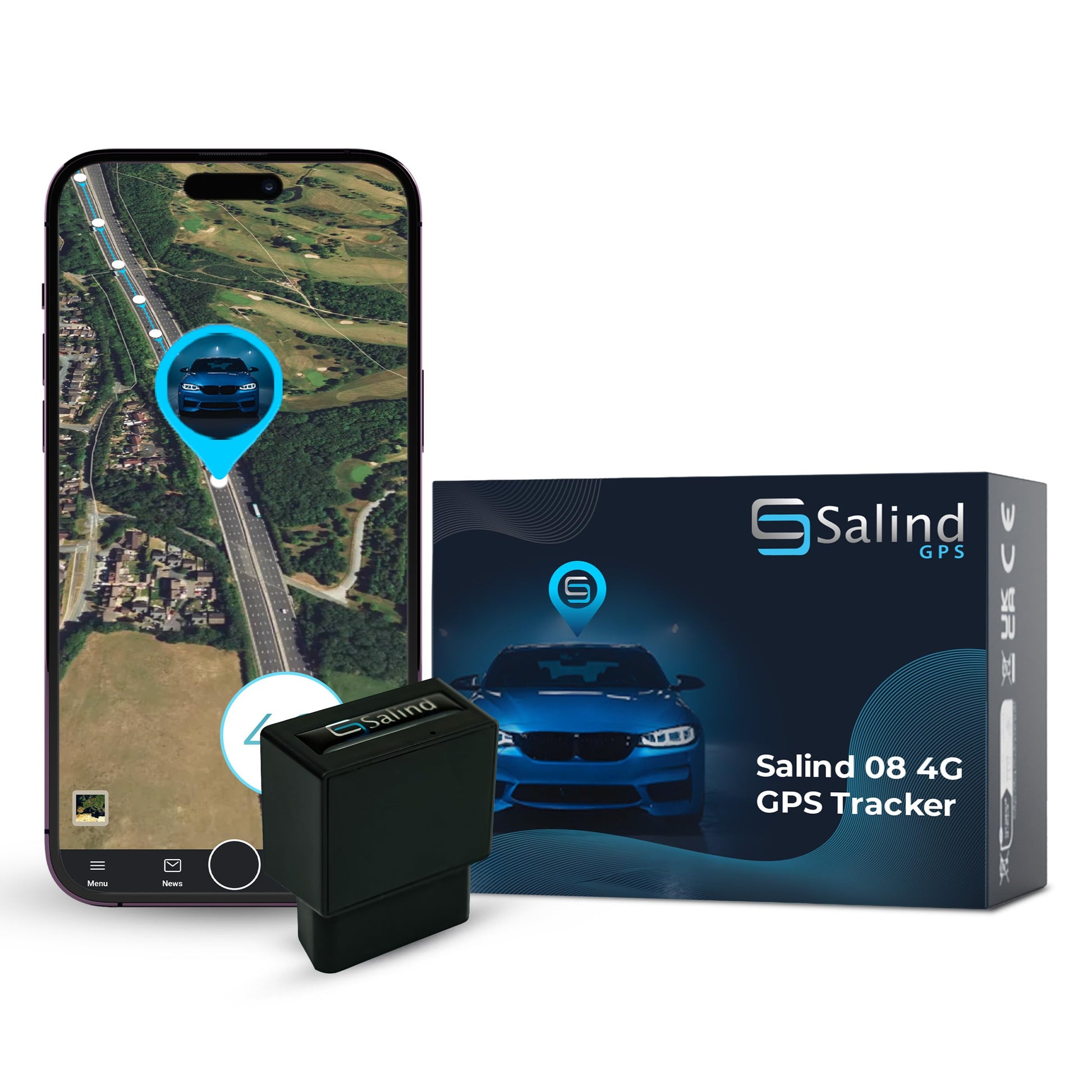 Salind GPS 4G LTE OBD 9-35V Fleet and Vehicle Tracker – Hidden Car, Truck, Trailer Locator with Real-Time Monitoring, Route History, Mileage, GeoFence, Compact Splash Proof Design, Fixed Connection - Medaid International