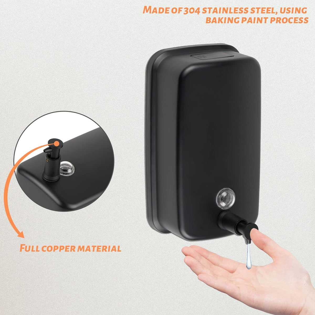 TERRIFI Soap Dispenser Wall Mount, 800ml/27 Fl.oz Commercial Wall Mounted Black Metal Wall Soap Dispenser, Strong Anti-rust and Waterproof for Bathrooms, Hotels, Restaurants