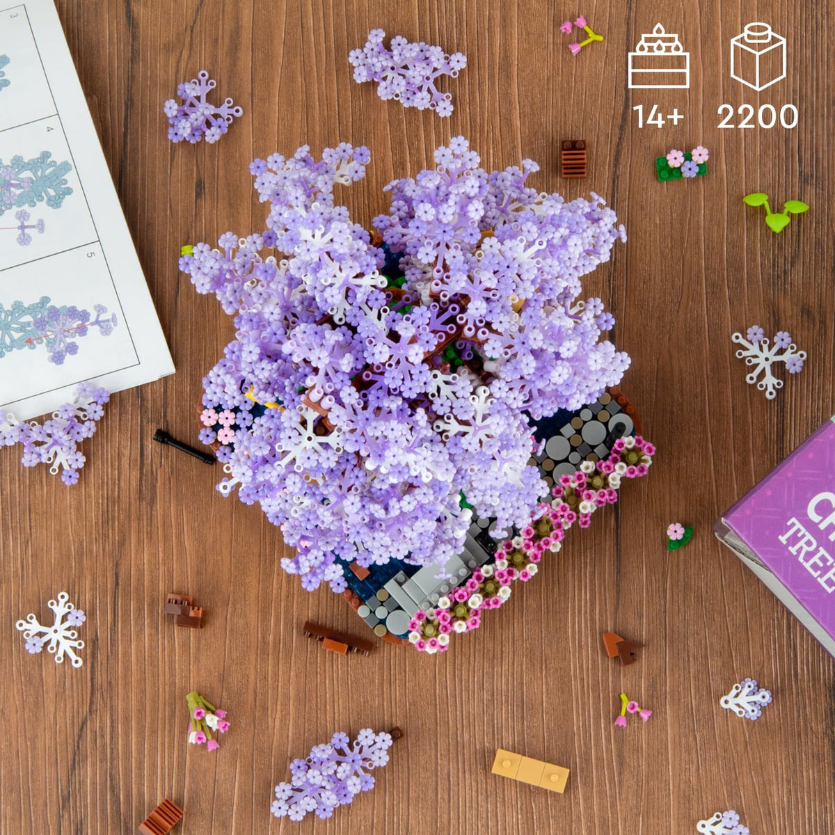 KASTWAVE Cherry Blossom Bonsai Tree Building Set, Flowers Tree House Model Sets for Adults, 2200Pcs Micro Bricks Collectible Creative Gifts for Adults Girls Boys 14+