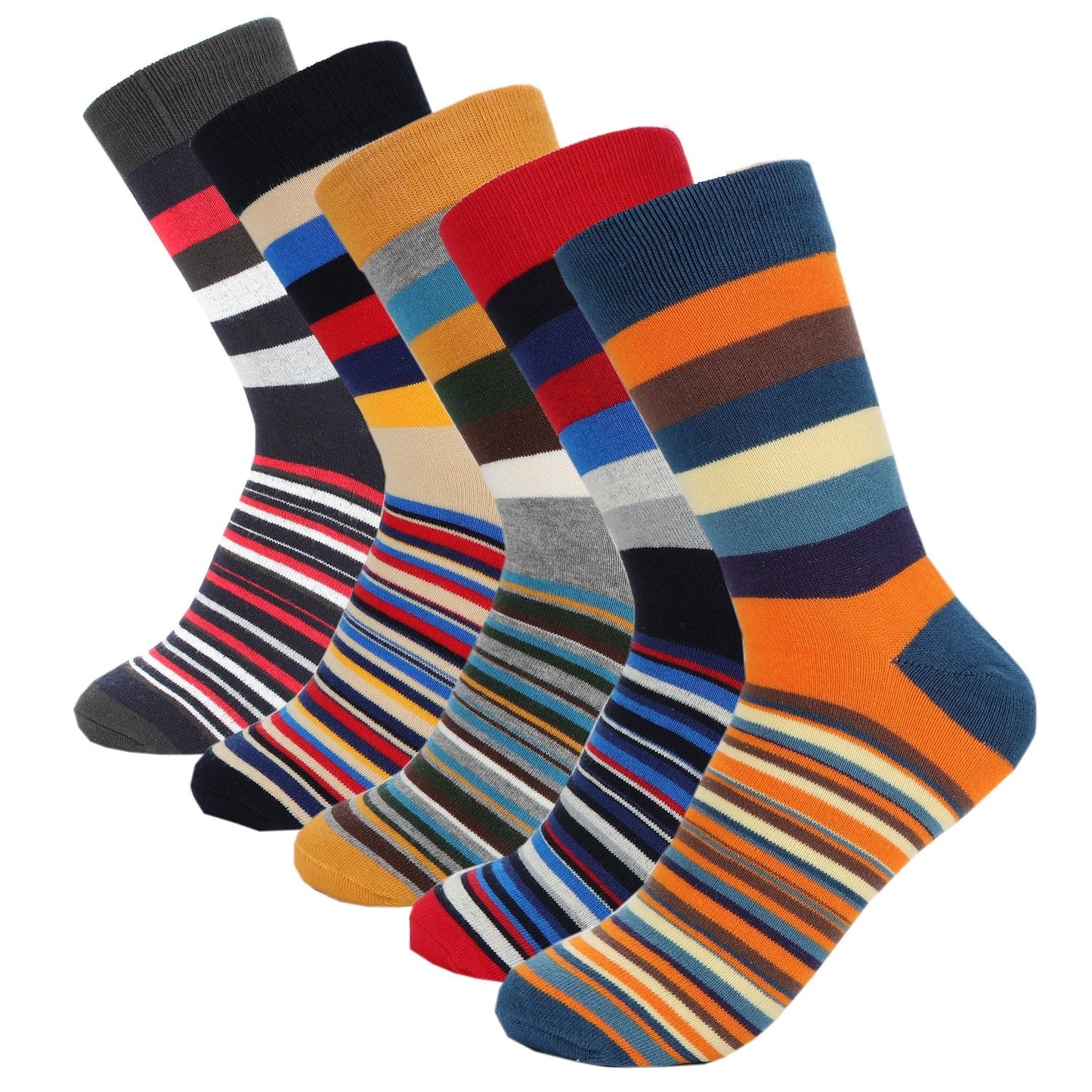 HOYOLS Mens Dress Casual Stripe Patterned Socks Cotton Crew Colorful Business Long Socks 5 Color Pack (L Size) Size 10-13 - Medaid International