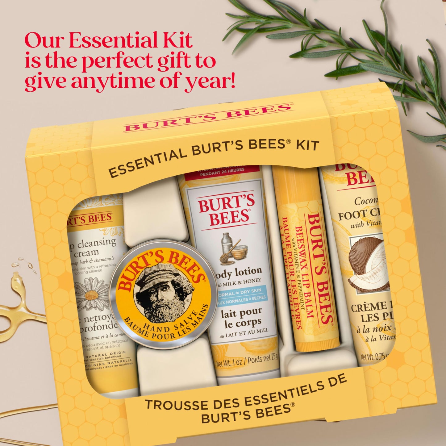 Burt's Bees Gifts Ideas - Essential Everyday Beauty Set, 5 Travel Size Products - Deep Cleansing Cream, Hand Salve, Body Lotion, Foot Cream and Lip Balm - Medaid International