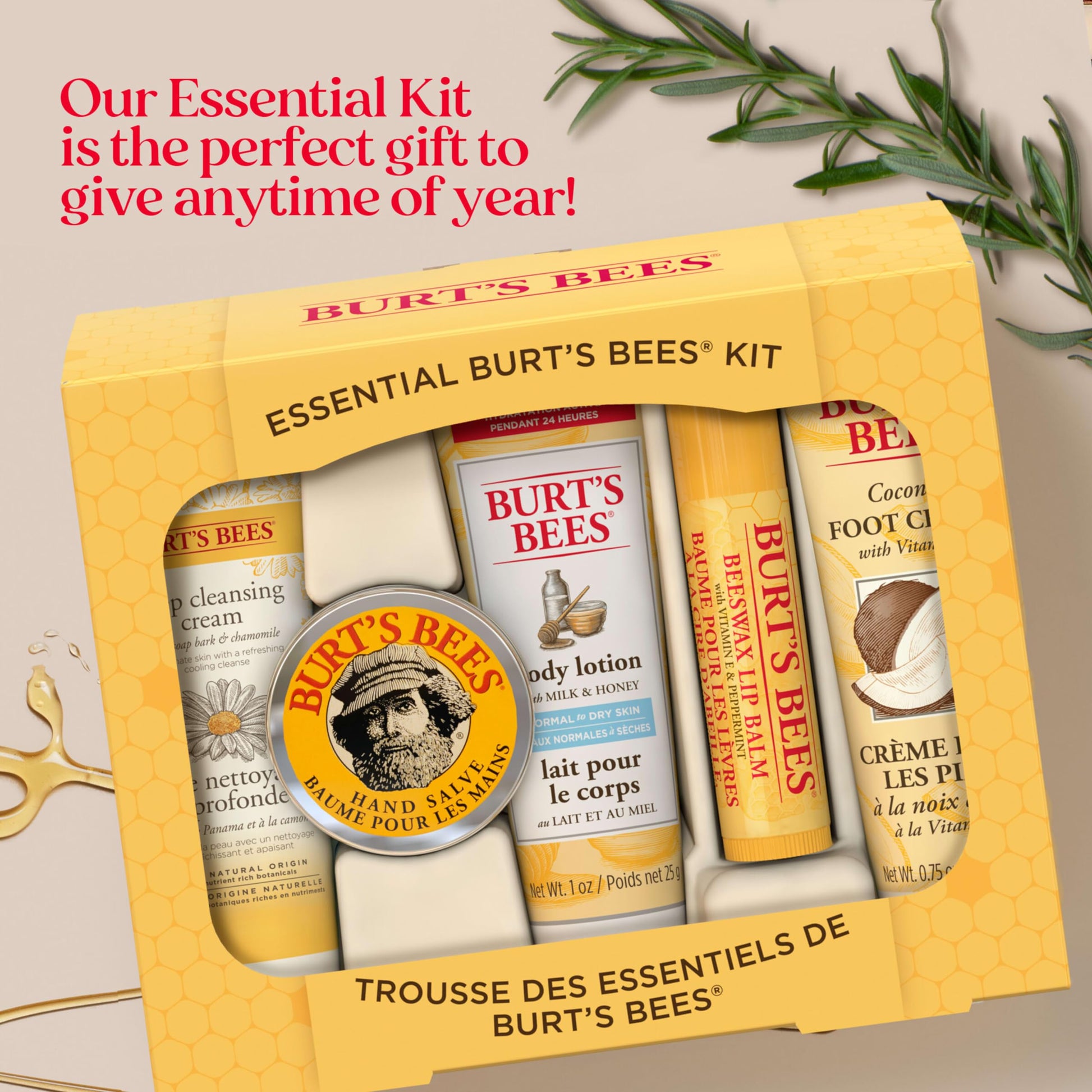 Burt's Bees Gifts Ideas - Essential Everyday Beauty Set, 5 Travel Size Products - Deep Cleansing Cream, Hand Salve, Body Lotion, Foot Cream and Lip Balm - Medaid International