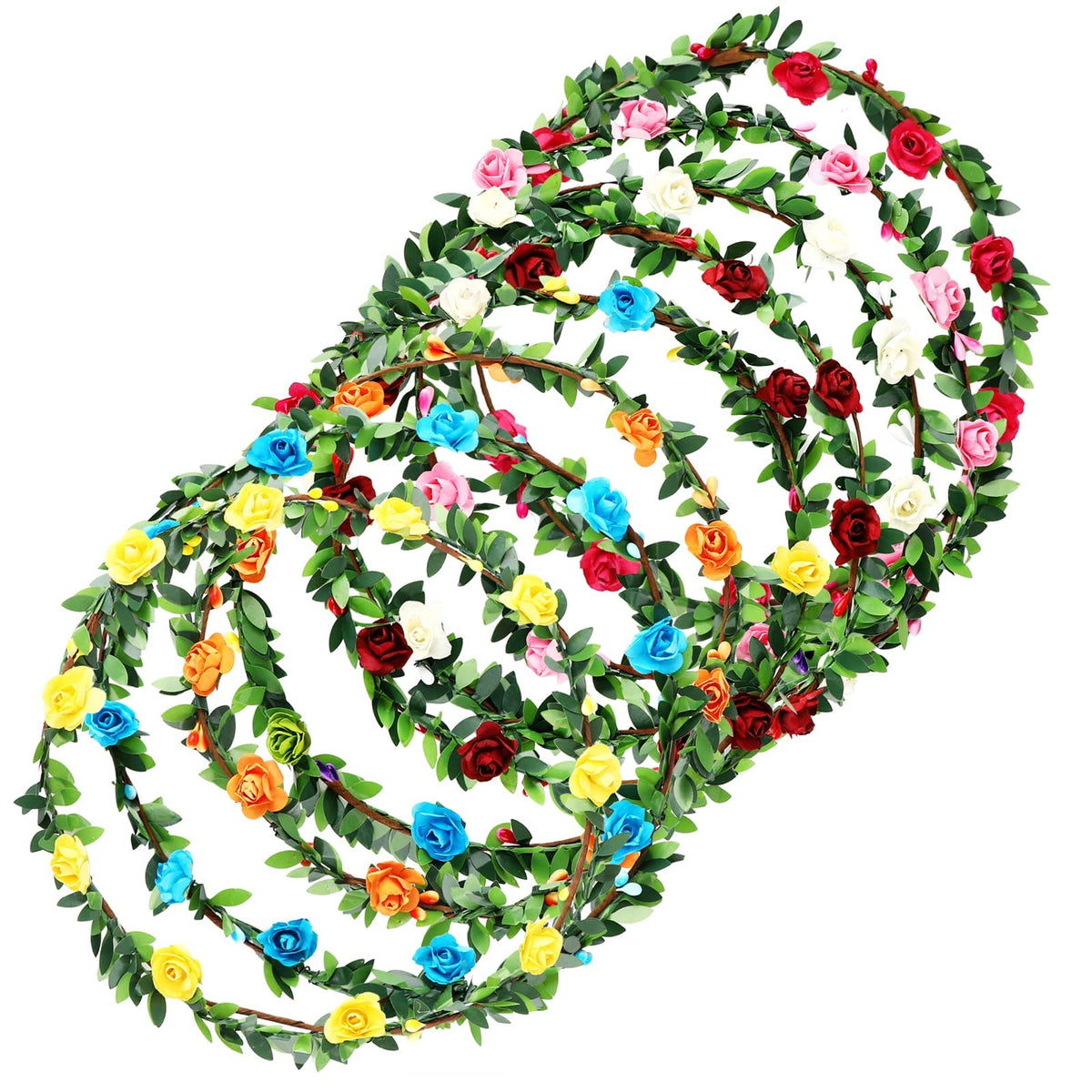 Terrifi Flower Crown, 8 Pcs Headband For Women Girls, Multicolor Floral Hair Bands Wreath, Boho Head Wreath Accessories Tiara Wedding Party Photo Props