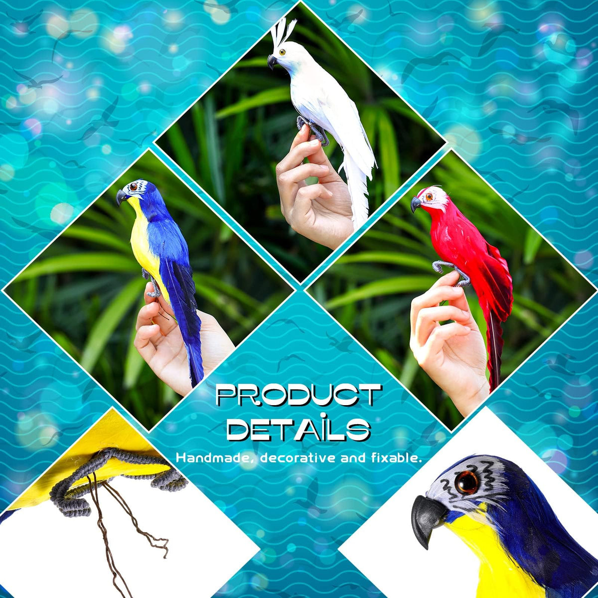KASTWAVE Artificial Birds Fake Pirate Parrot Feathered Figure Decor for Craft Jungle Garden Home Ornament Decoration, Pack of 6 Decorative Bird Prop