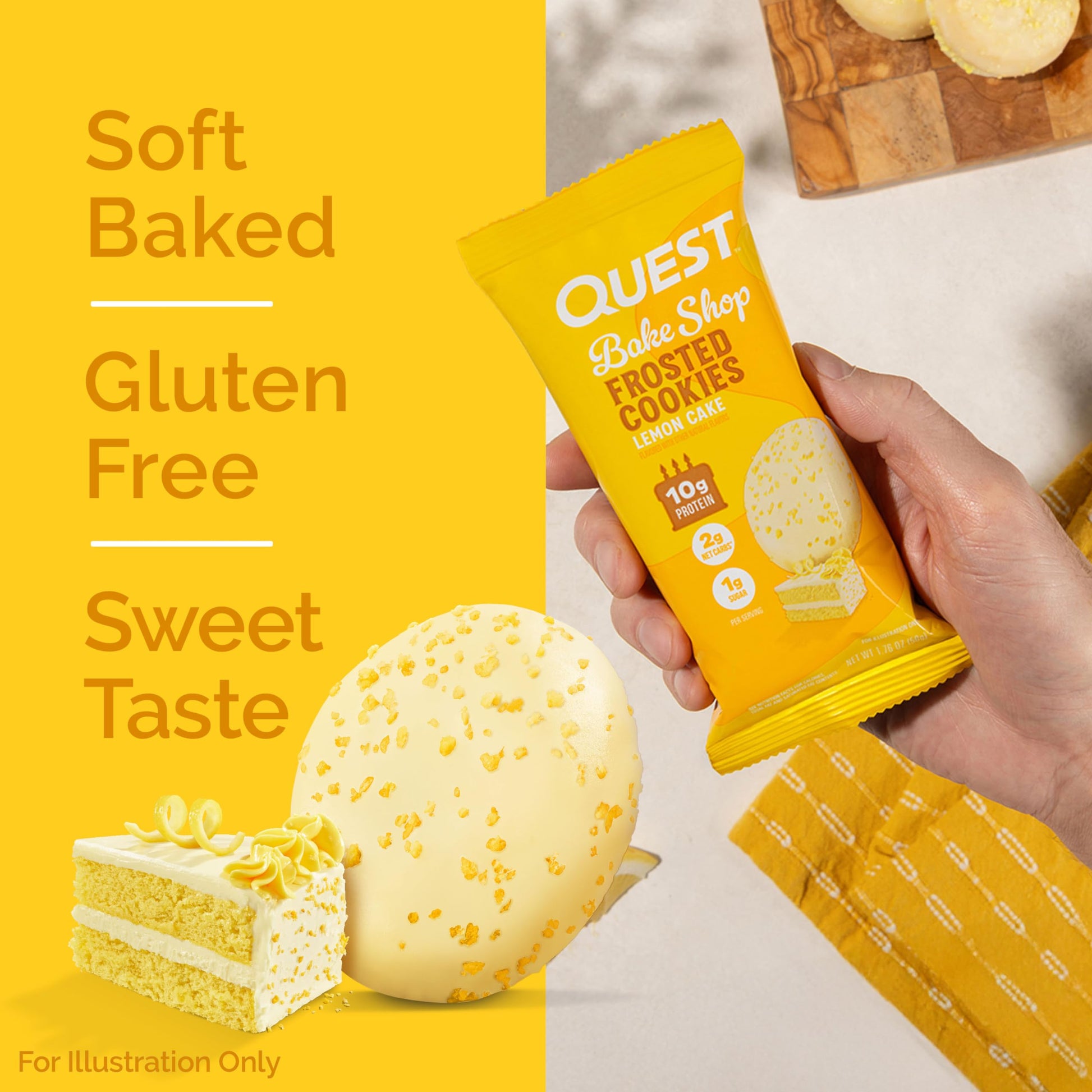 Quest Nutrition Frosted Protein Cookies Twin Pack, Lemon Cake, 1g Sugar, 10g Protein, 1g Net Carbs, Gluten Free, 16 Cookies - Medaid International