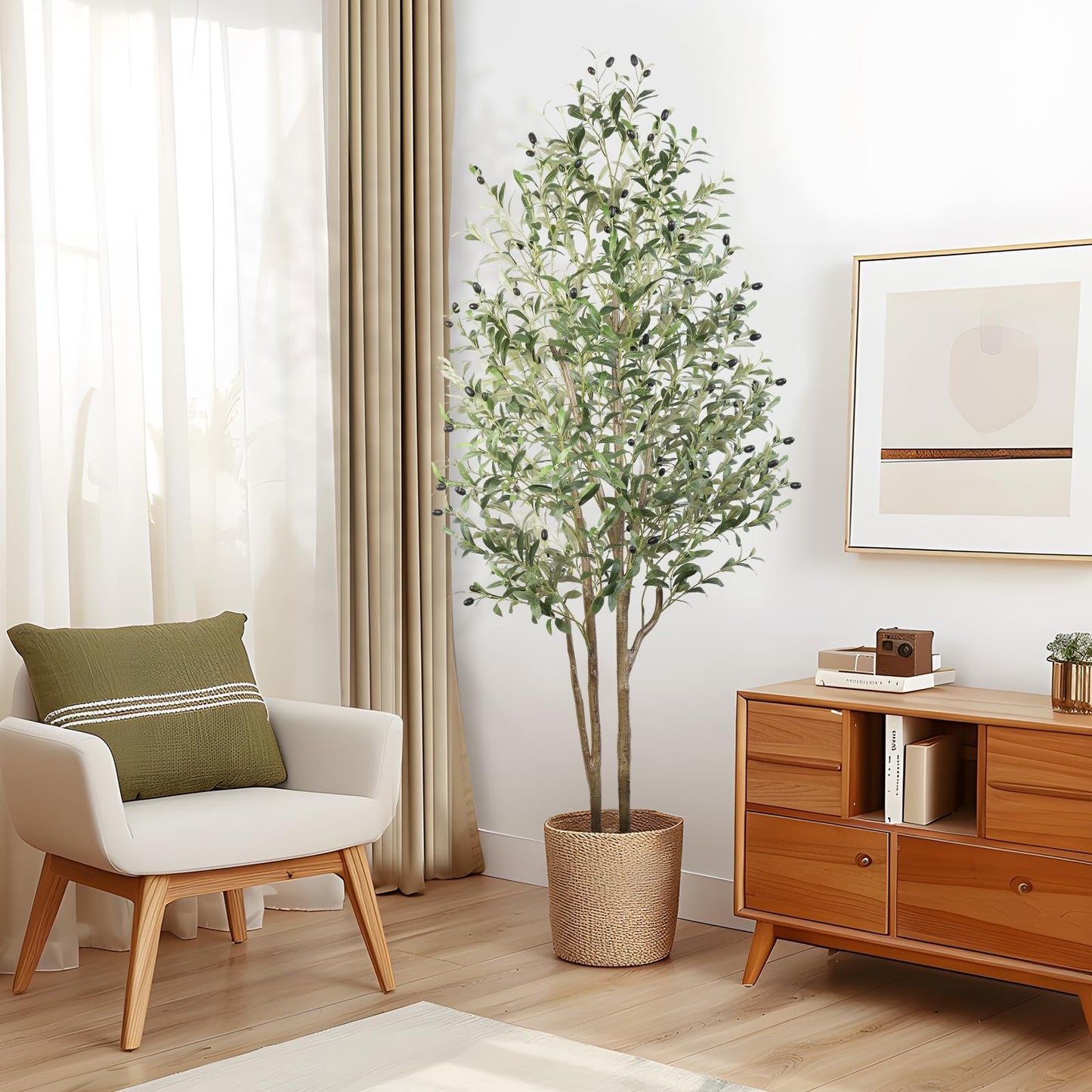 Alupssuc 6.1ft Artificial Olive Tree, Natural Faux Olive Branches and Fruits for Modern Home Office Living Room Floor Decor Indoor - Medaid International