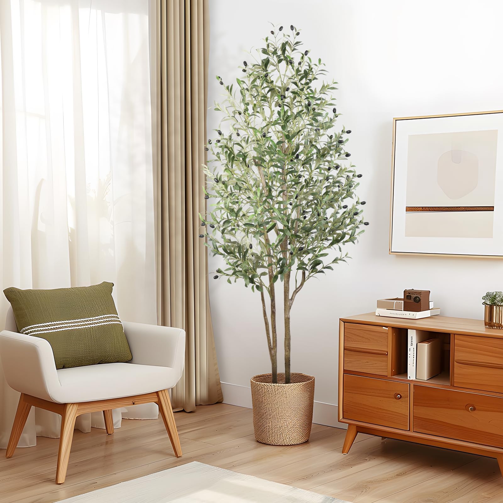 Alupssuc 6.1ft Artificial Olive Tree, Natural Faux Olive Branches and Fruits for Modern Home Office Living Room Floor Decor Indoor - Medaid International