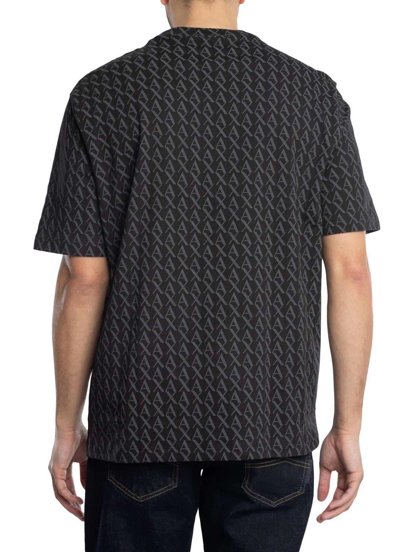Armani Exchange Men's All Over Logo Tee, Black/Black Allover, Medium - Medaid International
