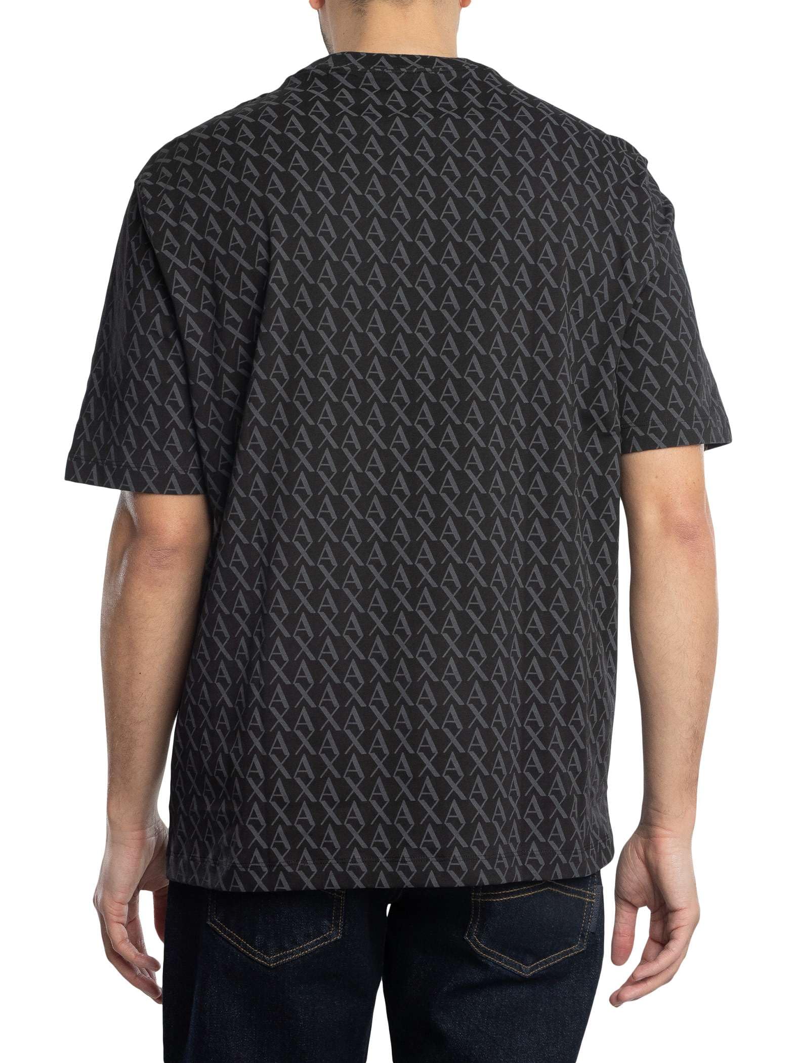 Armani Exchange Men's All Over Logo Tee, Black/Black Allover, Medium - Medaid International