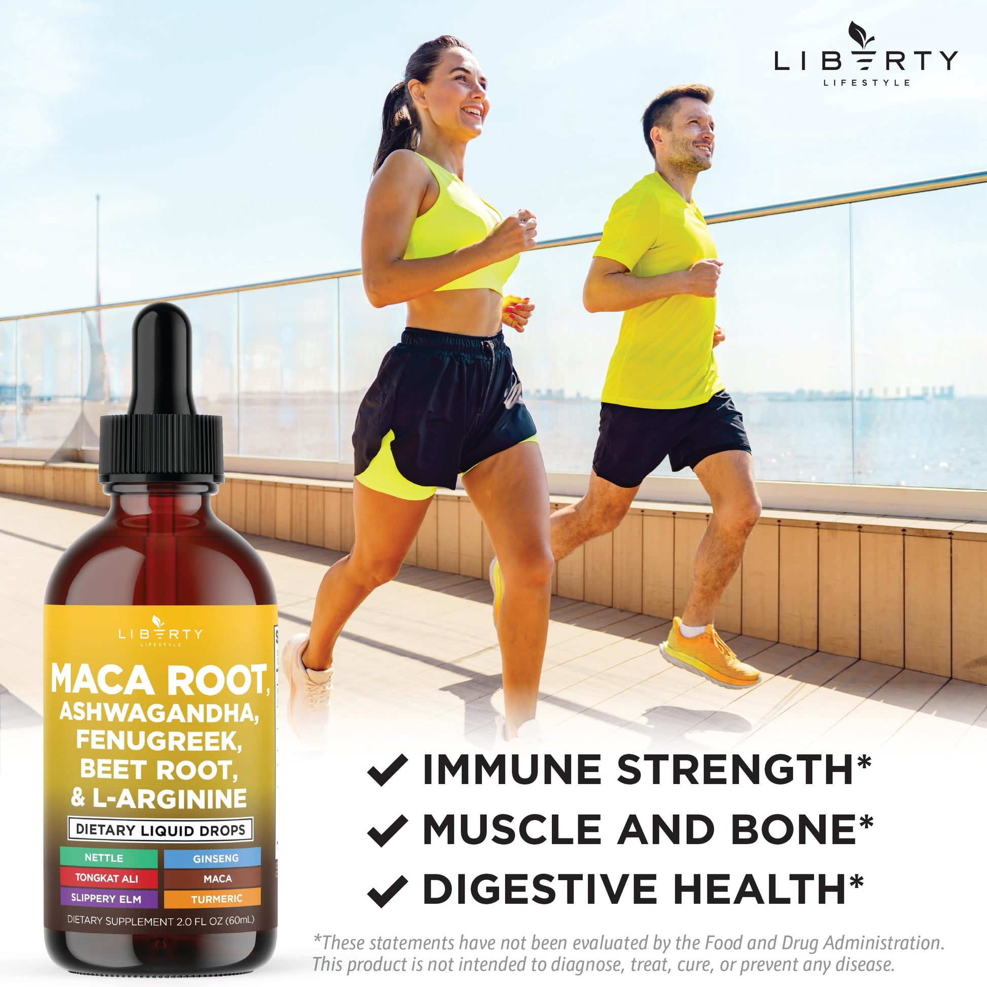 Liberty Lifestyle Organic Maca Root Liquid Drops with Ashwagandha, Nettle, Fenugreek, Beet Root and L-Arginine Liquid Multivitamin for Women and Men - 2oz - Medaid International