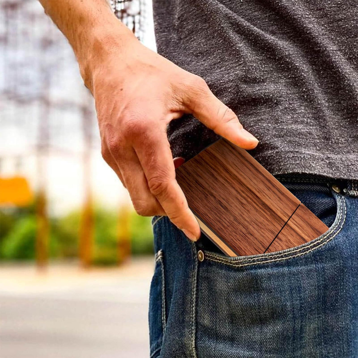 Kastwave Wooden Business Card Case, Portable Wood Holders, Black Walnut Solid Slim Gift For Men Pocket Holder
