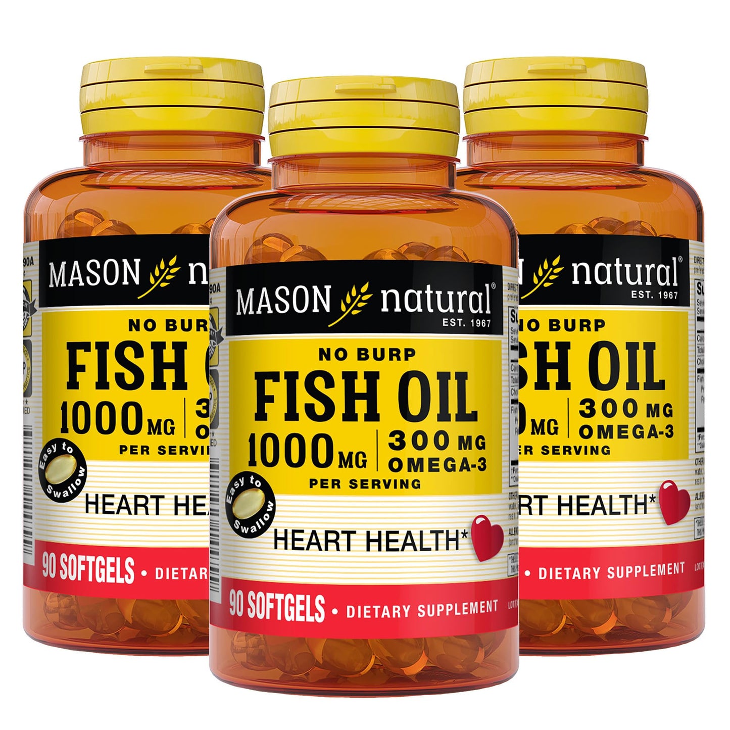 Mason Natural Omega,3 Fish Oil, 45,Day Supply, 1000mg with EPA and DHA for Joint Support, 90 Softgels (Pack of 3) - Medaid International