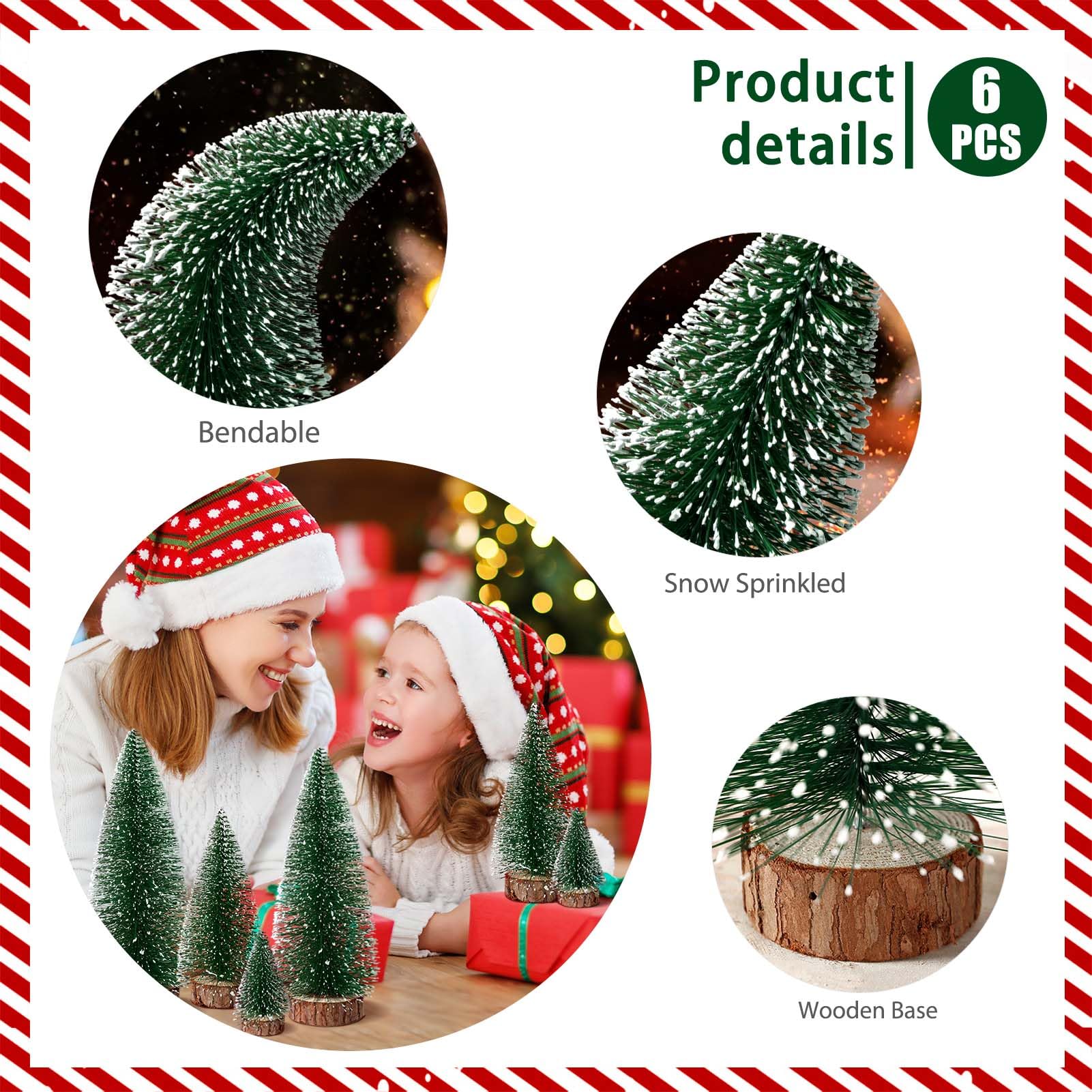 6pcs Mini Christmas Trees Decorations Small Bottle Brush Trees,Artificial Tabletop Christmas Tree for Indoor Outdoor Home Room Party Gift (Green) - Medaid International