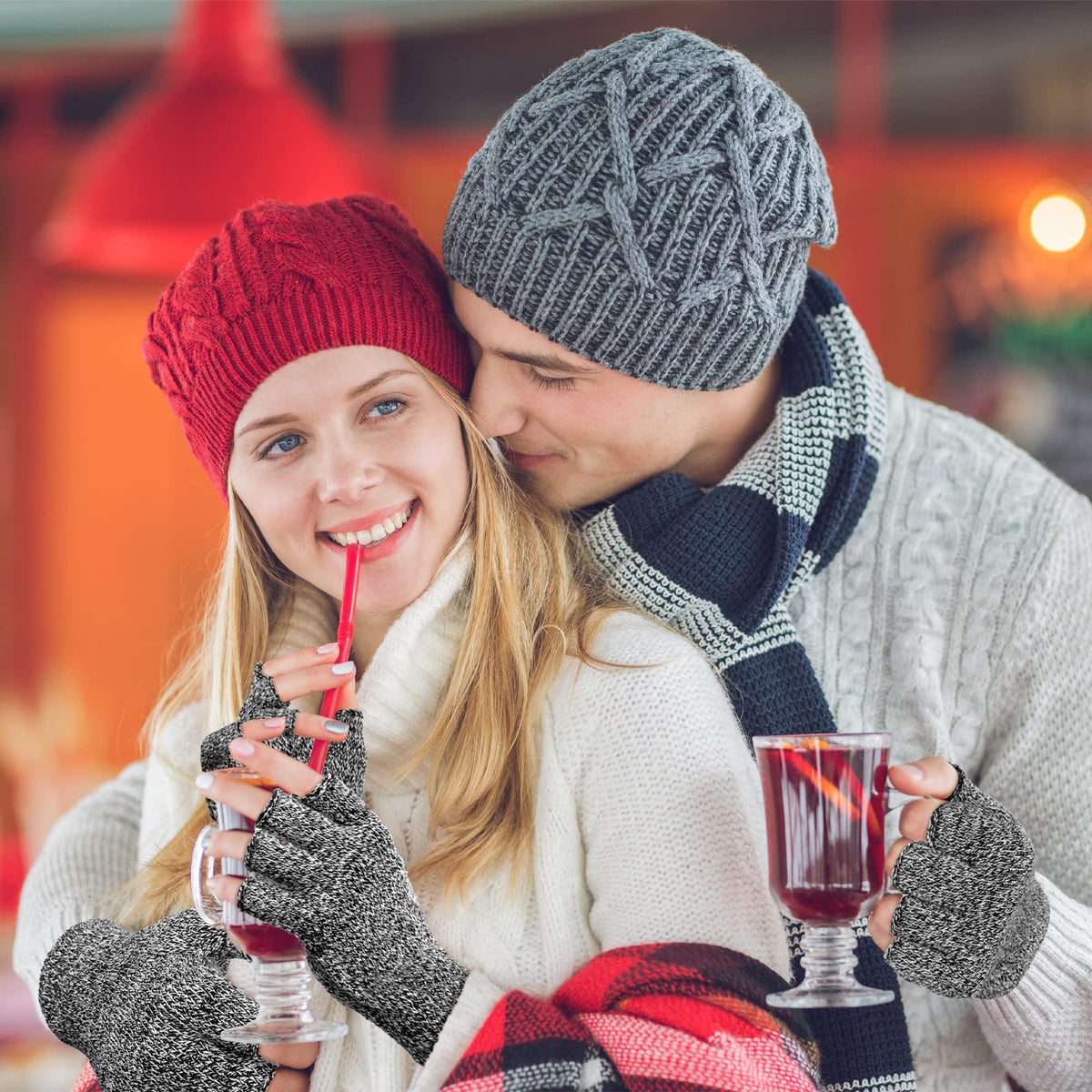 TERRIFI 2 Pairs Unisex Warm Half Finger Gloves Winter Fingerless Gloves, L for Adults