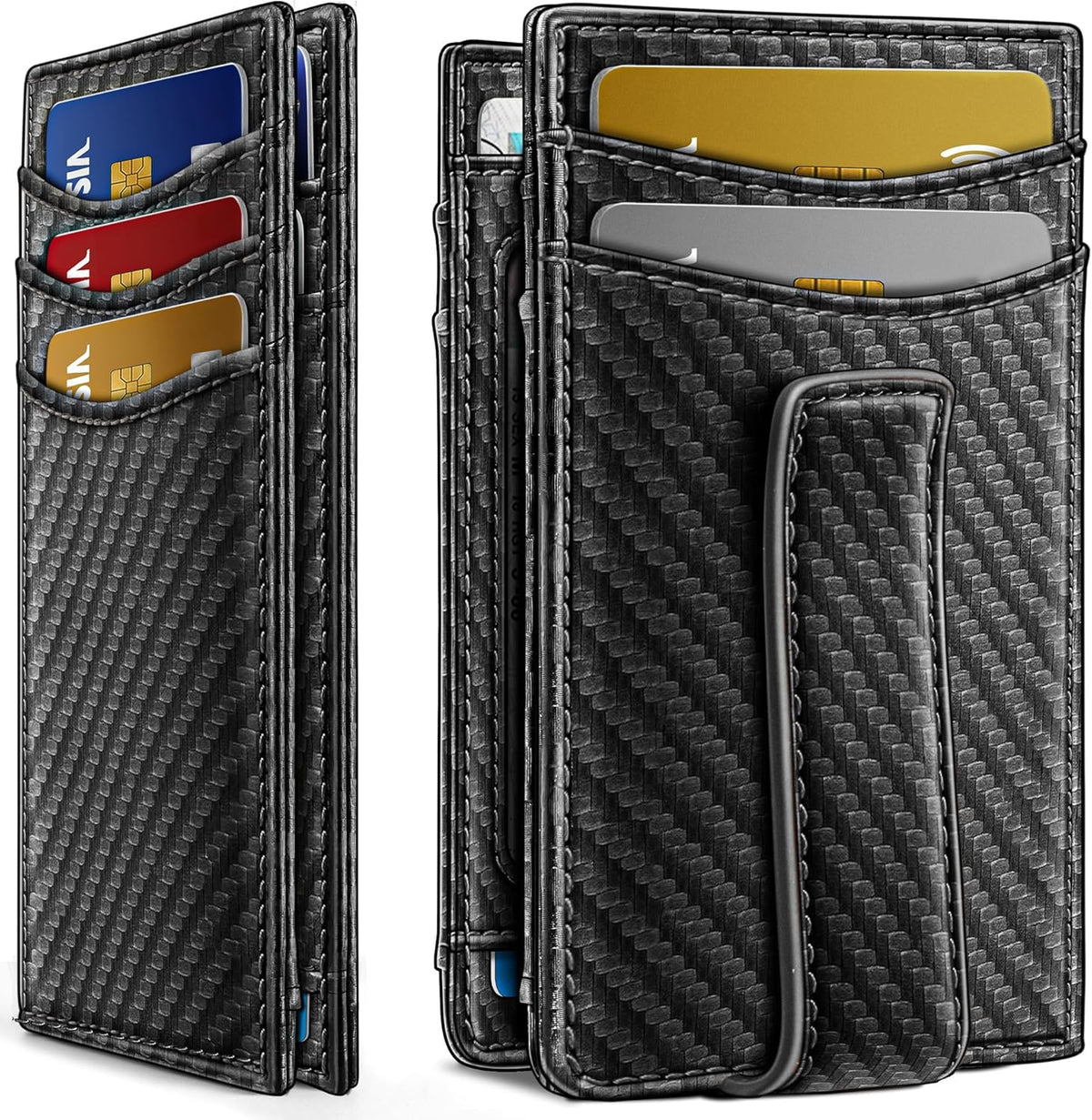 KASTWAVE Magnetic Closure Slim Wallet - Genuine Leather RFID Blocking Front Pocket Wallet for Men - Holds 12 Cards with Money Clip - Minimalist & Secure Design