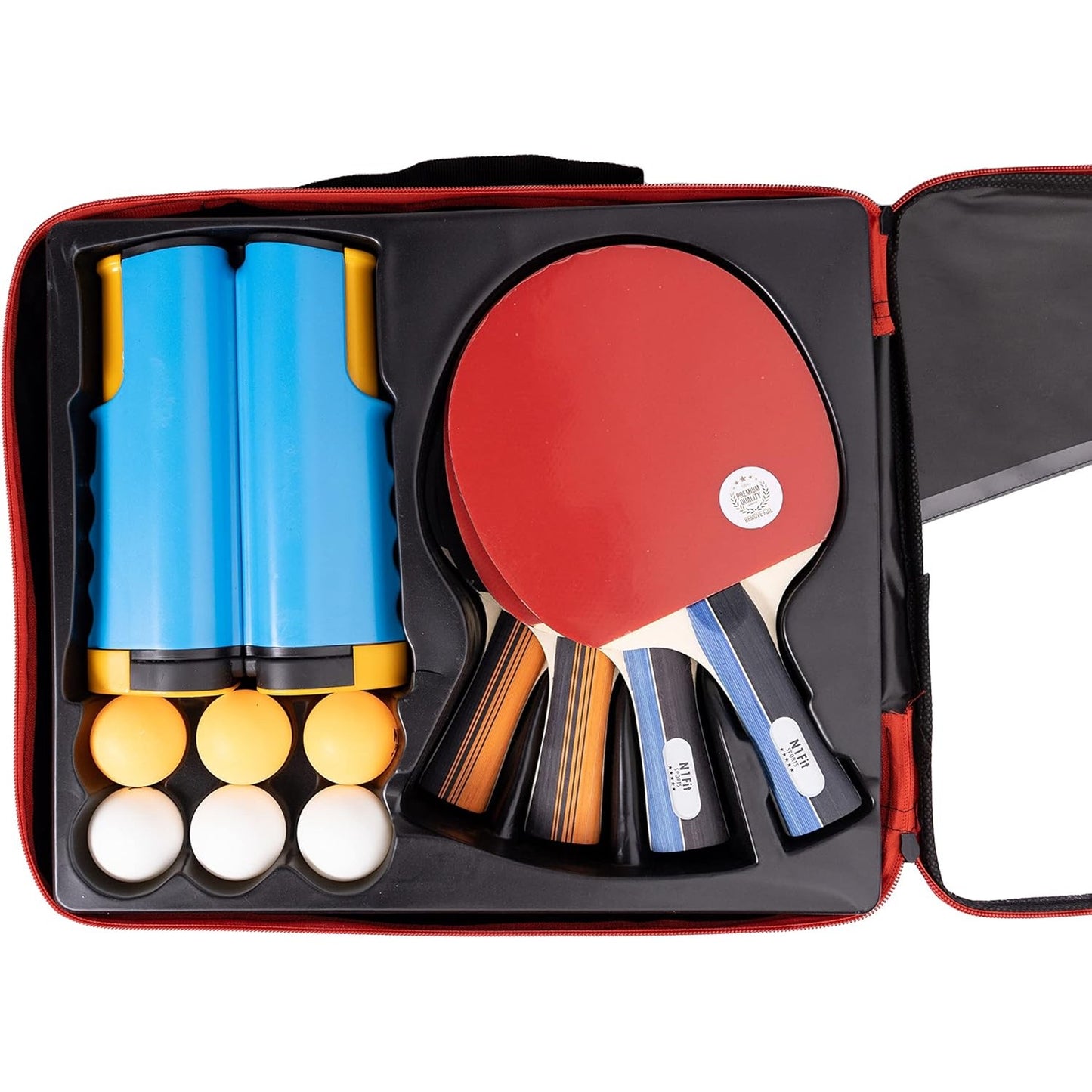 Portable Ping Pong Paddle Set with Retractable Net, 4 Paddles, 6 Balls, and Carrying Case