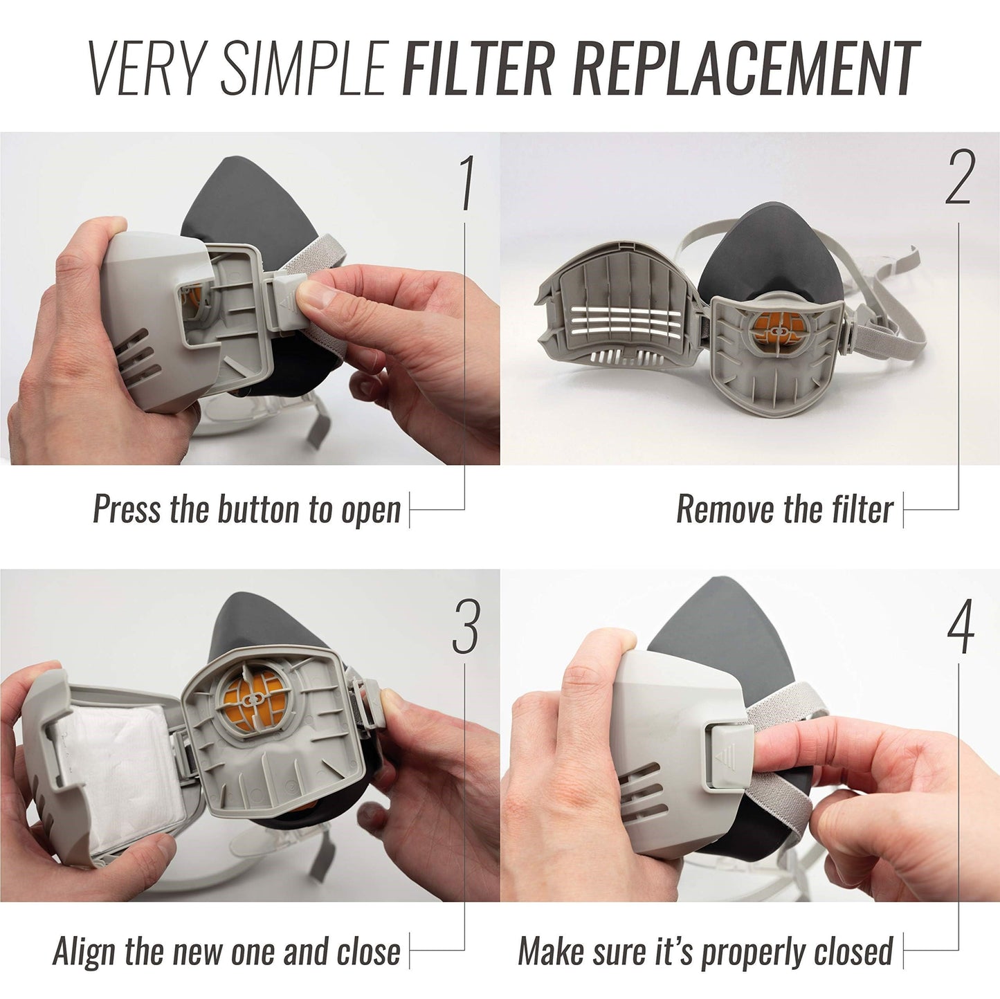 One Piece Reusable Breathing Mask with 7 Filters - Half Face Mask for Breathing Protection in Woodworking, Welding, Polishing, Drawing and Work Protection - Features a convenient quick-removable mask and dual filtration system