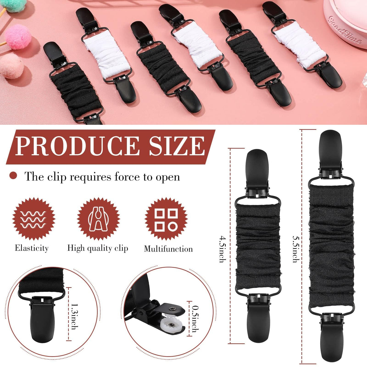 TERRIFI 6 Black Tie Clips - Elastic Cinch Clips Dress Clips Clothes Tightening Clip for Fit on Shirts, Dresses, Ideal for Men, Women, and Kids
