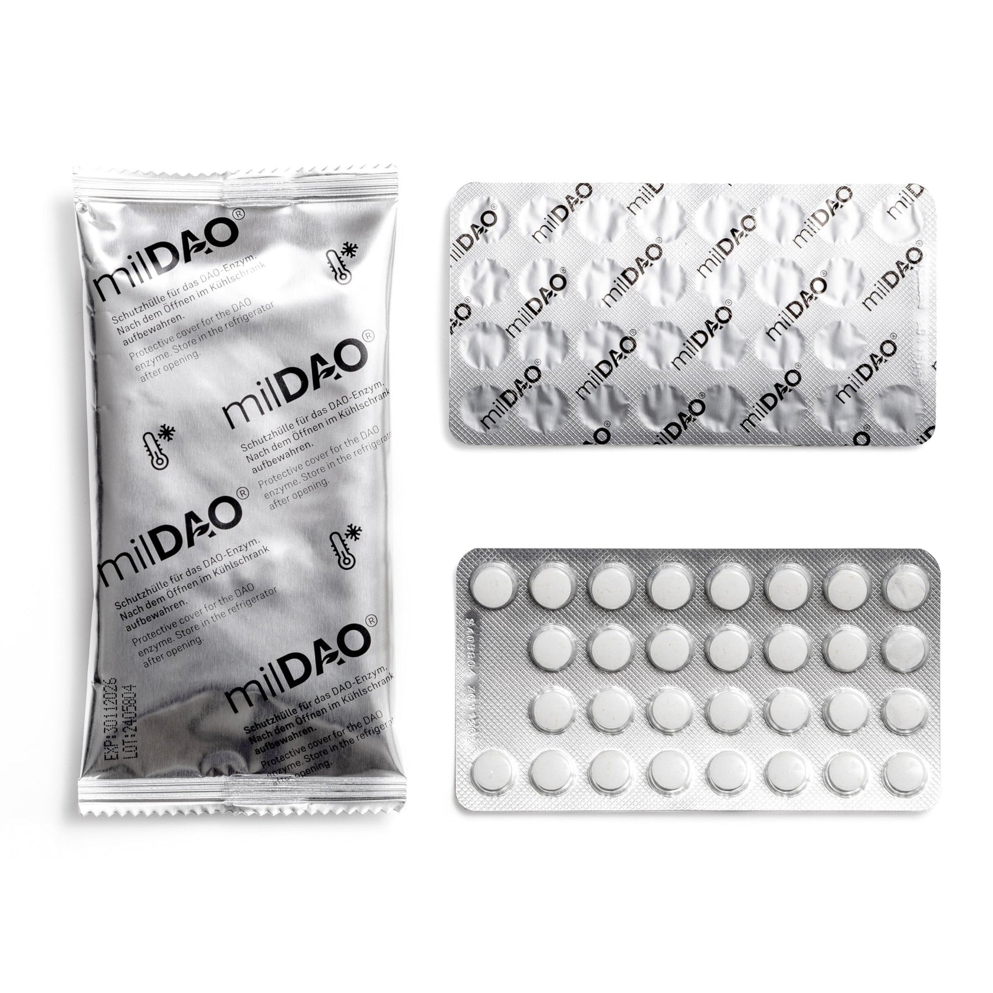 milDAO® – 30 Vegan Tablets | DAO Enzyme Supplement for Histamine Intolerance | 1,000,000 HDU per Tablet | with Catalase | Lyophilized | Foil Pouch with Silica Gel for Maximum Stability - Medaid International
