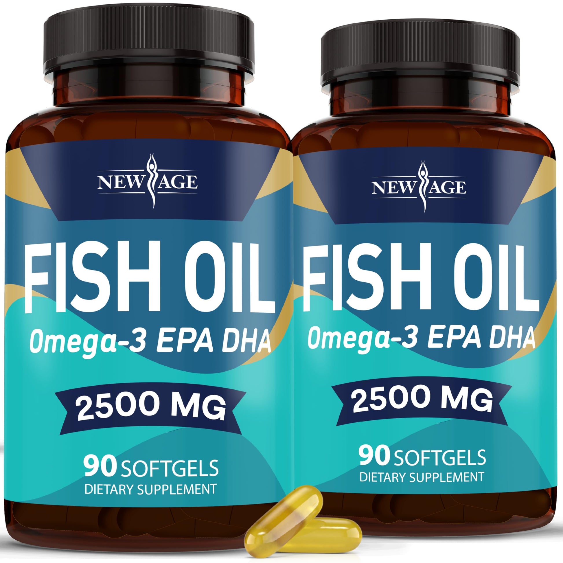 NEW AGE Omega 3 Fish Oil 2500mg Supplement Non GMO - EPA, DHA Fatty Acids Gluten Free (180 Softgels (Pack of 2)) - Medaid International