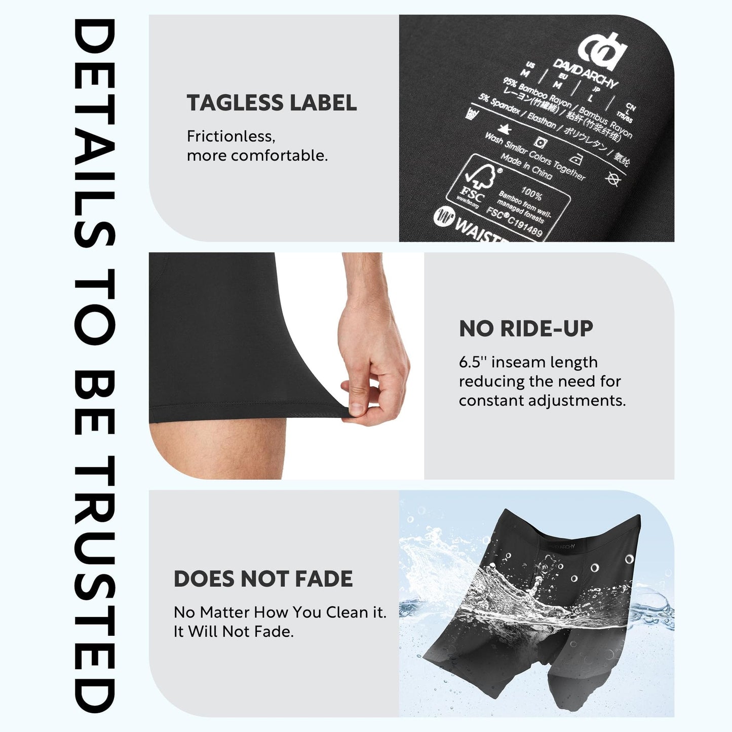 DAVID ARCHY Mens Underwear Boxer Briefs Bamboo Rayon Soft Breathable Moisture-Wicking Seamless Underwear for Men 4 Packs with Fly(XL,Black) - Medaid International
