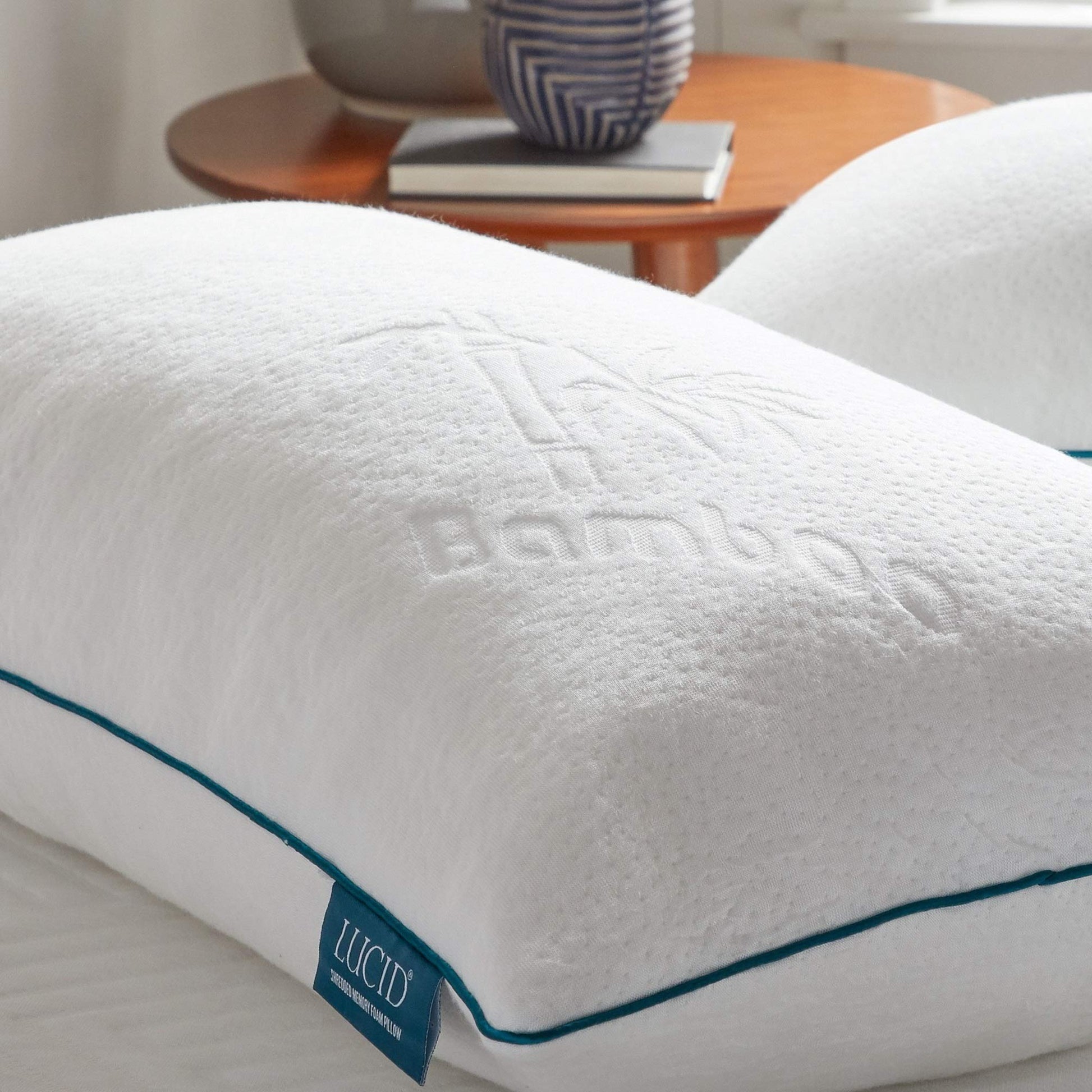 LUCID Premium Shredded Memory Foam Pillow - Hypoallergenic - Moldable Loft - 2 Pack - Queen, White - Medaid International