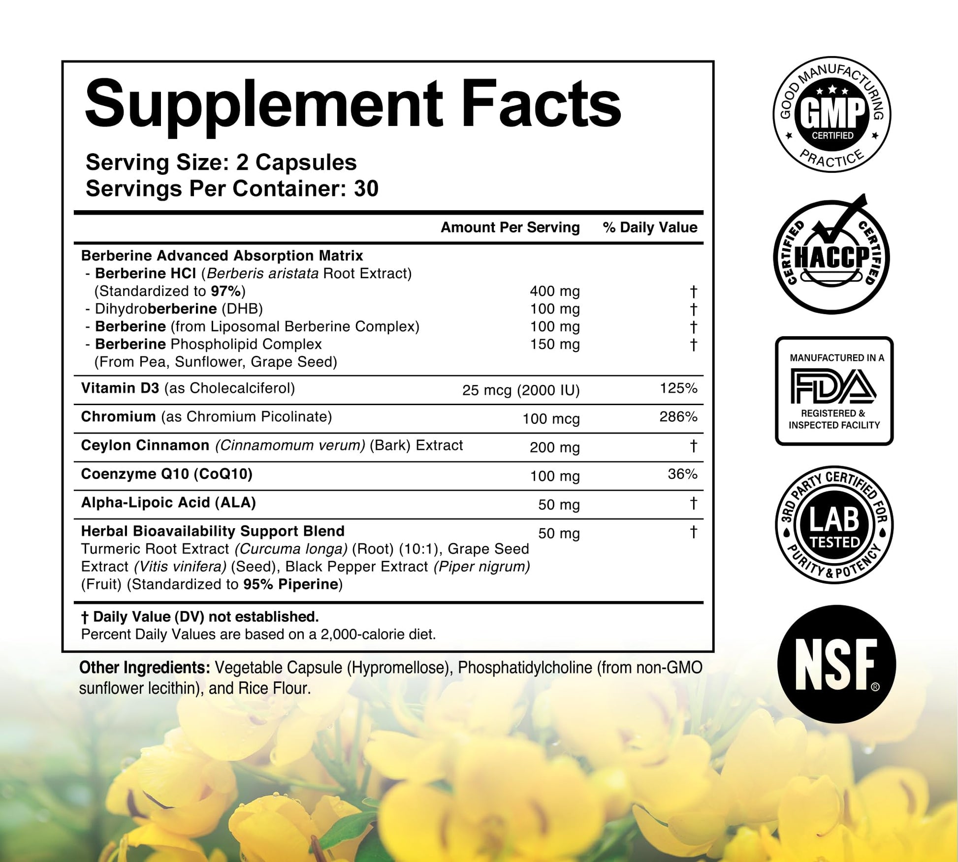 DLNIA Liposomal Berberine Supplement – 3X Strength Berberine Matrix with DHB, Phospholipids, CoQ10, ALA, Vitamin D3, Chromium, Cinnamon – Advanced GLP-1 & Metabolic Support – 60 Count - Medaid International