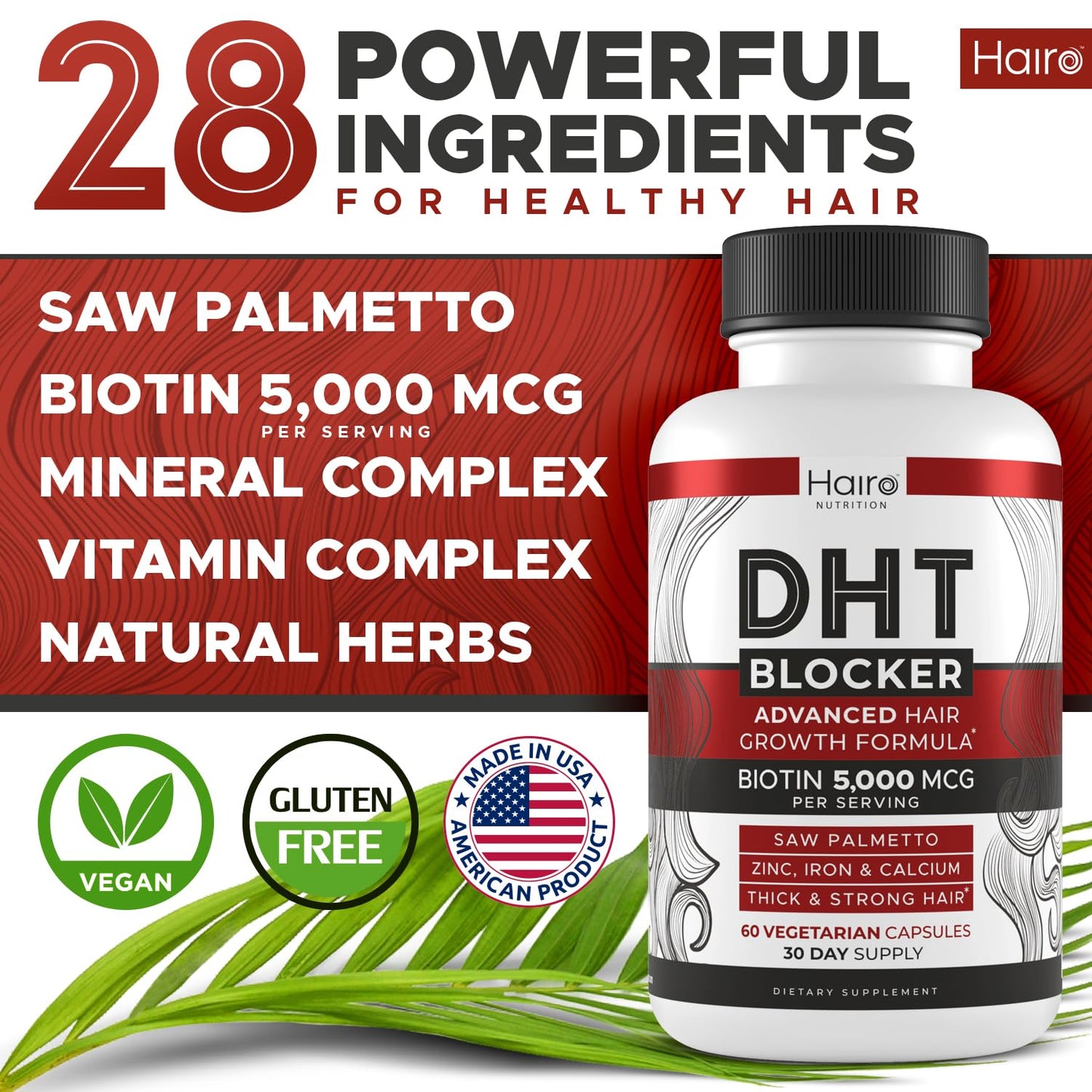 DHT Blocker Hair Growth Supplement - High Potency Biotin & Saw Palmetto for Hair Regrowth - Natural Hair Loss Treatments for Women & Men - Helps Stimulate Hair Follicle Growth - Medaid International