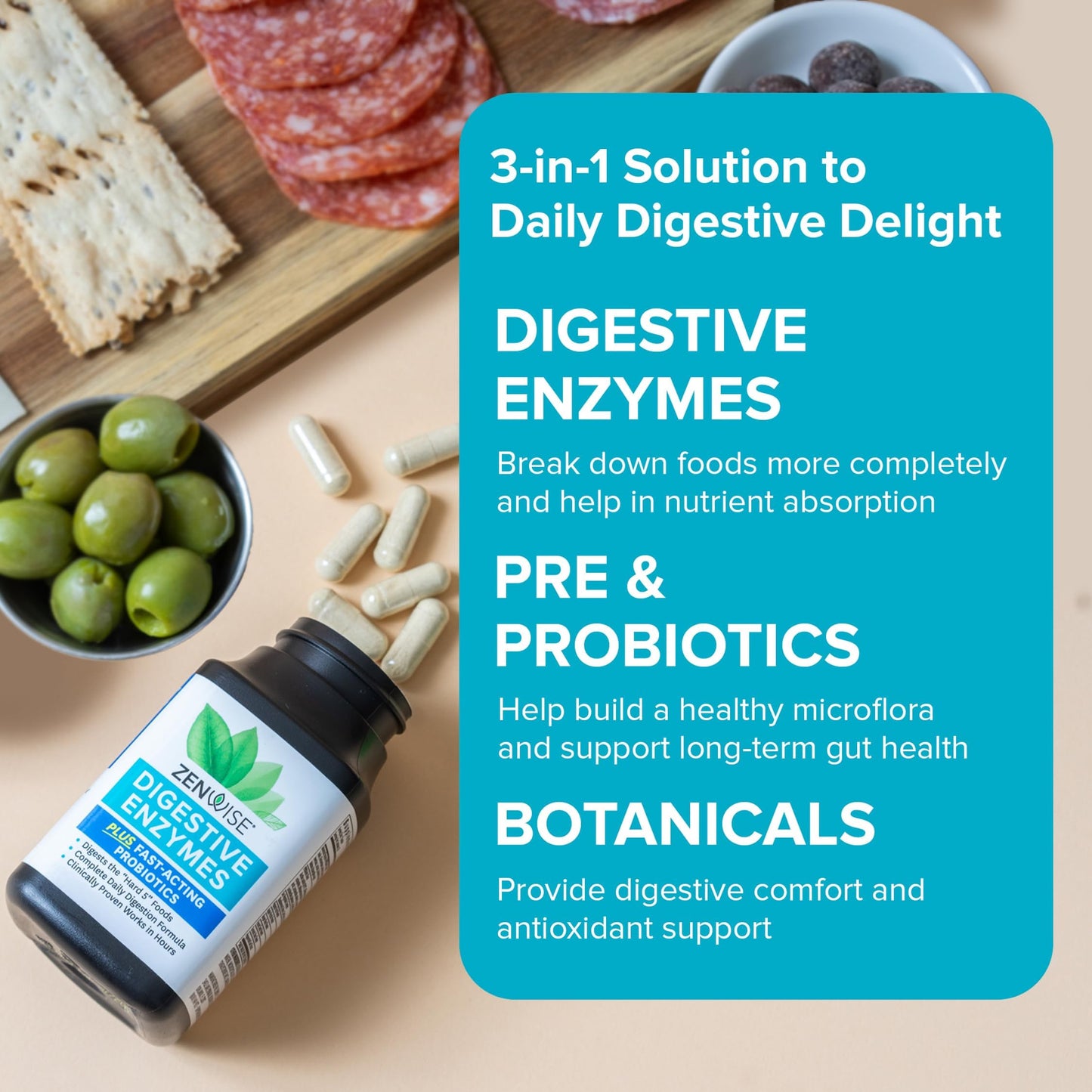 Zenwise Health Digestive Enzymes for Gut Health & Bloating Relief - Multi Enzymes Digestion Supplement with Probiotics, Bromelain & Papaya for Digestive Health Support - Men & Women - 45 Count - Medaid International