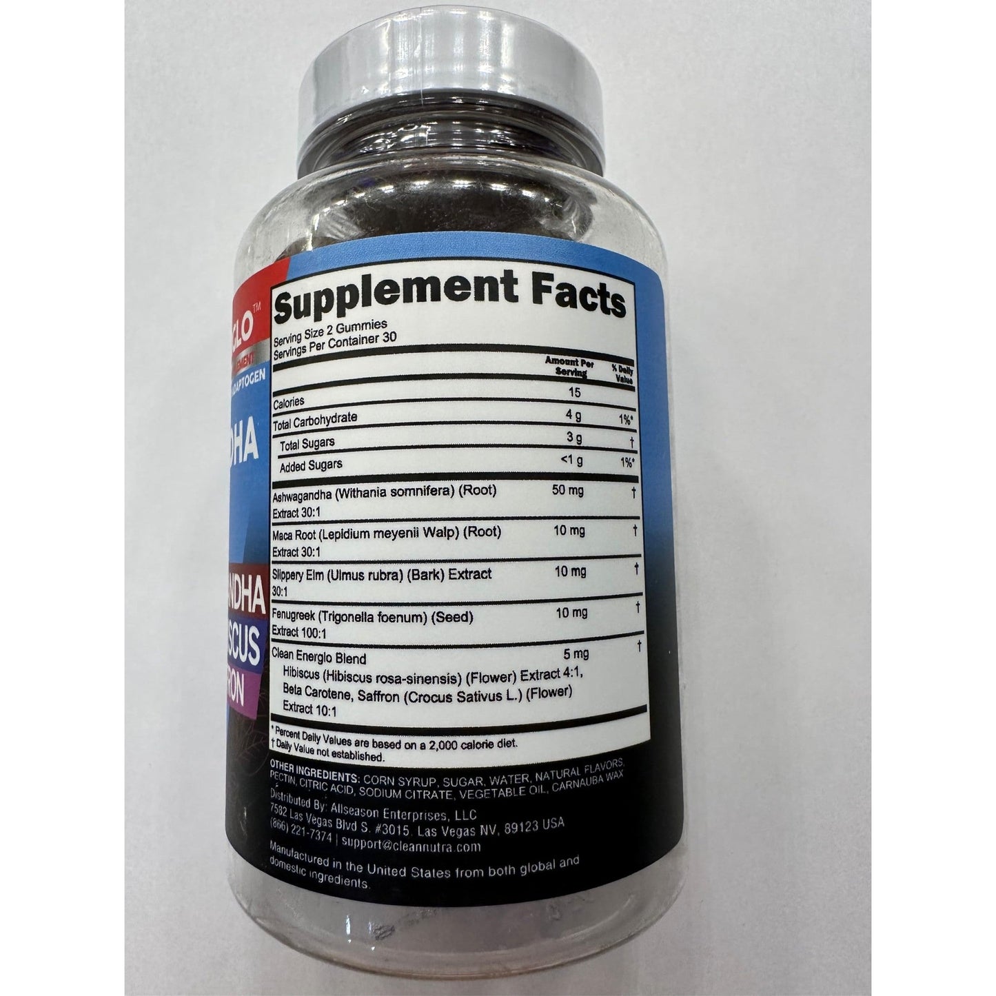 Ashwagandha Maca Root Gummies with Fenugreek Hibiscus Slippery Elm Saffron Extract & Beta Carotene | Peach Flavor Vegan Gummy Vitamins Adaptogen Cortisol Supplement Energlo by Clean Nutra - Medaid International