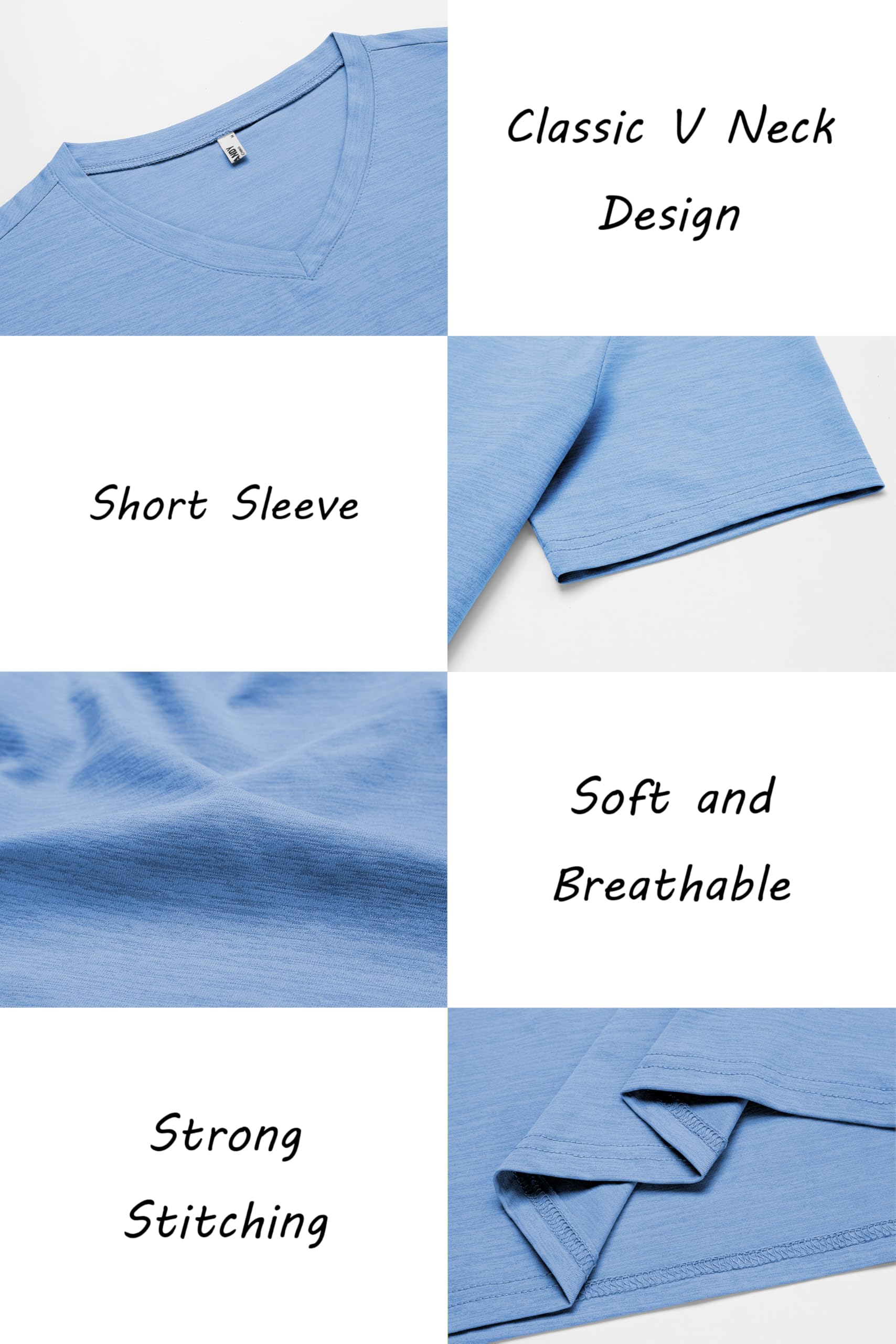COOFANDY Men's T Shirts Short Sleeve Classic V Neck T-Shirt Casual Summer Basic Tee Shirt Light Blue - Medaid International