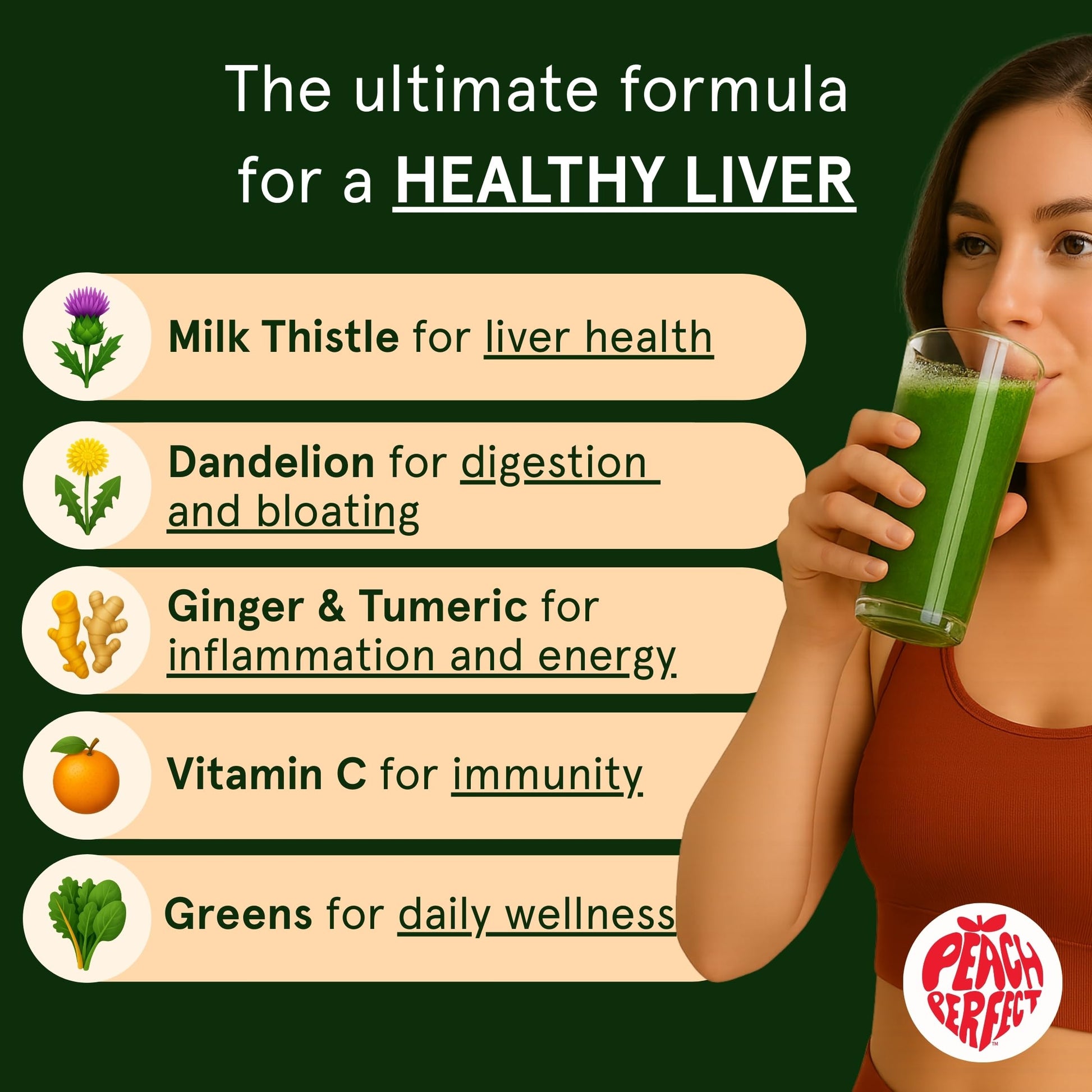 Peach Perfect Liver Hero – Premium Liver Detox and Bloat Support Powder for Women | Milk Thistle, Dandelion, Turmeric, Ginger, Chlorophyll and Vitamin C | Daily Energy, Digestion and Skin Clarity | Juicy Orange Flavor – 30 Servings - Medaid International