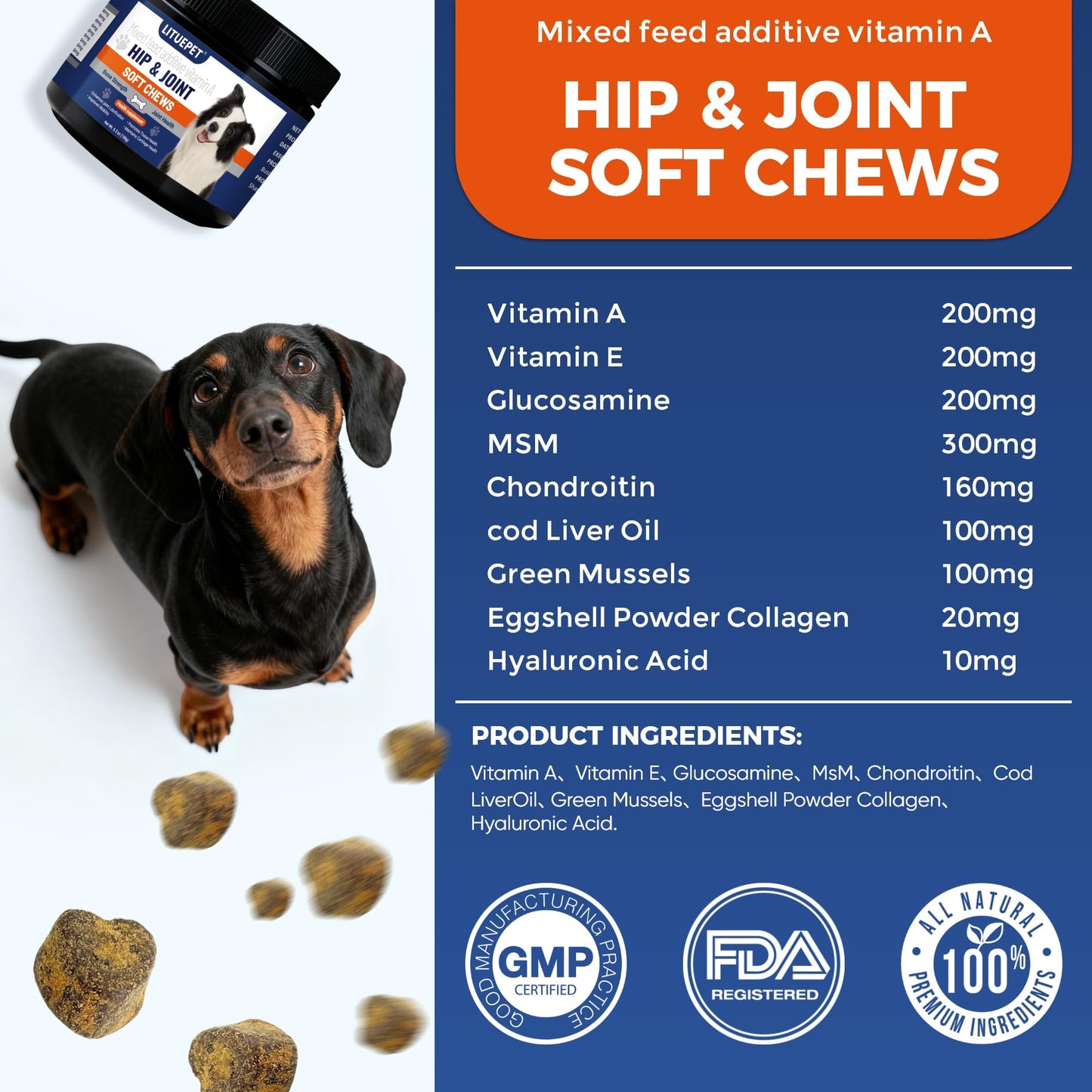 Advanced Glucosamine Chondroitin for Dogs - 60 Tablets Hip & Joint Supplement with MSM & Turmeric - All-Natural Pain Relief Formula for All Breeds