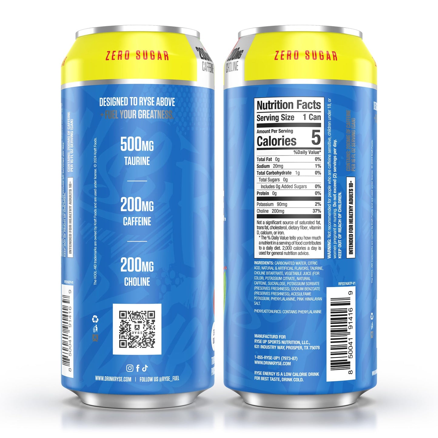 RYSE Fuel Energy Drink - Kool-Aid Tropical Punch - Sugar Free, Gluten Free & Vegan - 200mg Natural Caffeine, Taurine & Choline for Focus & Energy - No Artificial Colors - 16 fl oz Cans (12-Pack) - Medaid International
