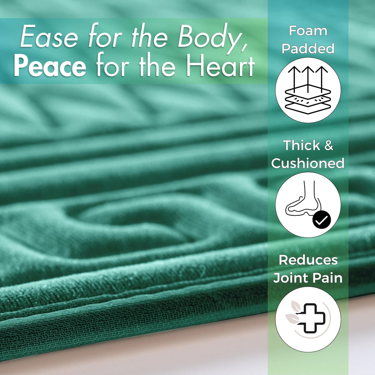Sacred Artisans Prayer Mat | Padded Muslim Prayer Rug with Thick Foam, Soft Velvet, Gift for Ramadan (Paradise Green) - Medaid International