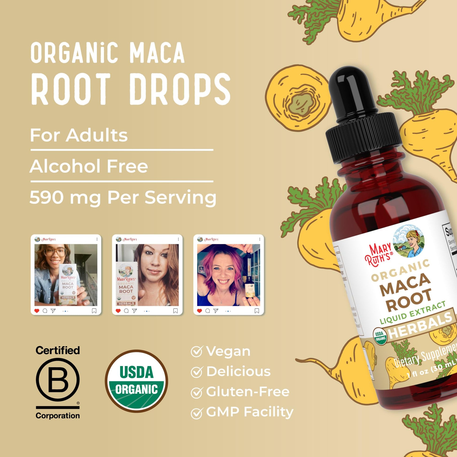 MaryRuth’s USDA Organic Maca Root Liquid Drops | Vegan | Non-GMO | Gluten Free | Alcohol Free | 1 Fl Oz - Medaid International