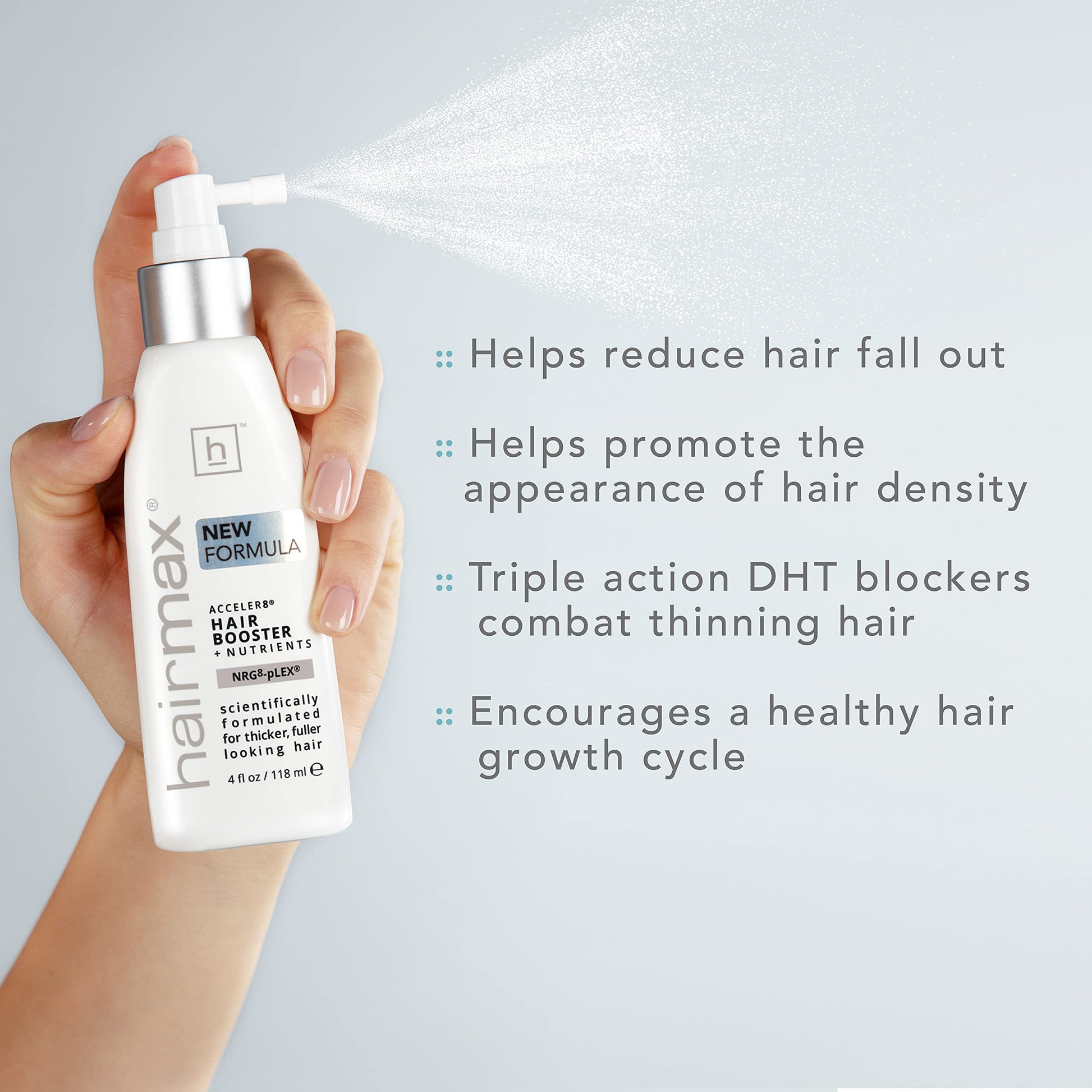 Hairmax Acceler8 Hair Booster + Nutrients - Topical Hair Regrowth Treatment - Thinning Hair Loss Solution - Advanced Scalp Care - Minimizes Hair Shedding - B Vitamins & Omega 6-4 fl oz - Medaid International