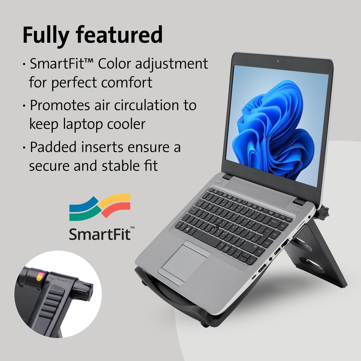 Kensington Easy Riser Portable Ergonomic Laptop Cooling Stand (12"-17") for Laptops, Chromebooks Macbooks and Wacom devices – Grey (K60112AM), Gray - Medaid International