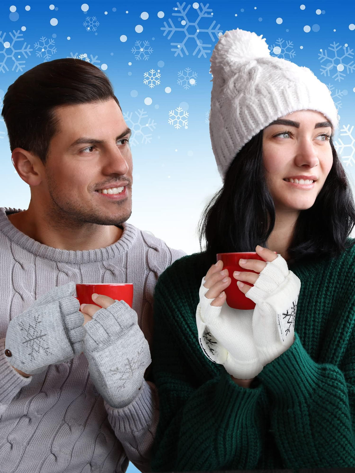 KASTWAVE 4 Pairs Women’s Winter Knitted Convertible Fingerless Gloves – Flip Cover Wool Mittens (White/Black/Gray/Khaki) | Warm Half-Finger Gloves for Typing/Writing/Chores, One Size Fits Most