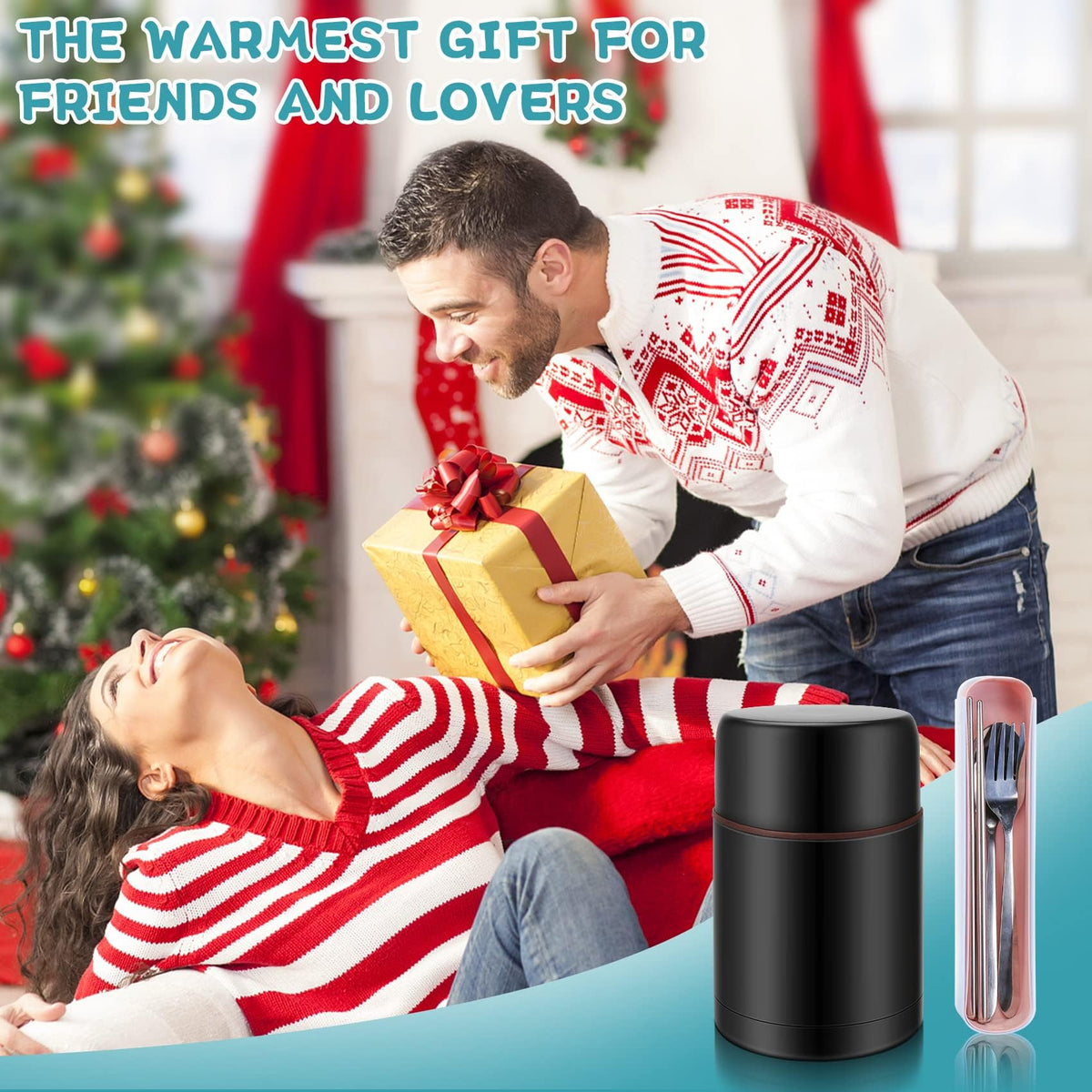 TERRIFI 27oz Vacuum Insulated Stainless Steel Food Jar - Perfect for Hot or Cold Lunches Stay Fresh, Leak-Proof Soup Containers, Complete with Cutlery Bag in Sleek Black