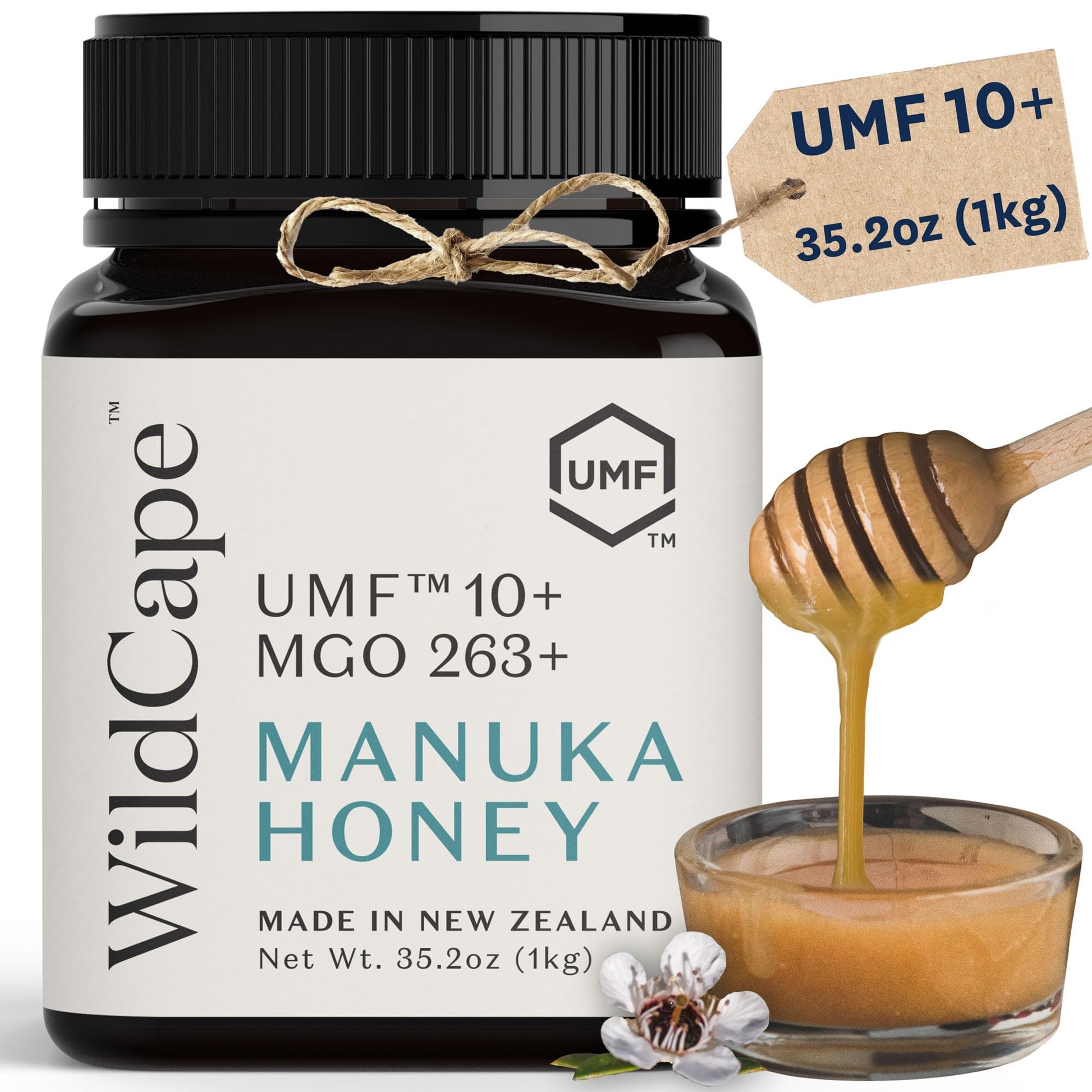 WildCape Manuka Honey Certified UMF 10+/MGO 263+ - 100% Pure, Raw, Unpasteurized, Non-GMO, Made in New Zealand - 35.2 oz (Pack of 1) - Medaid International