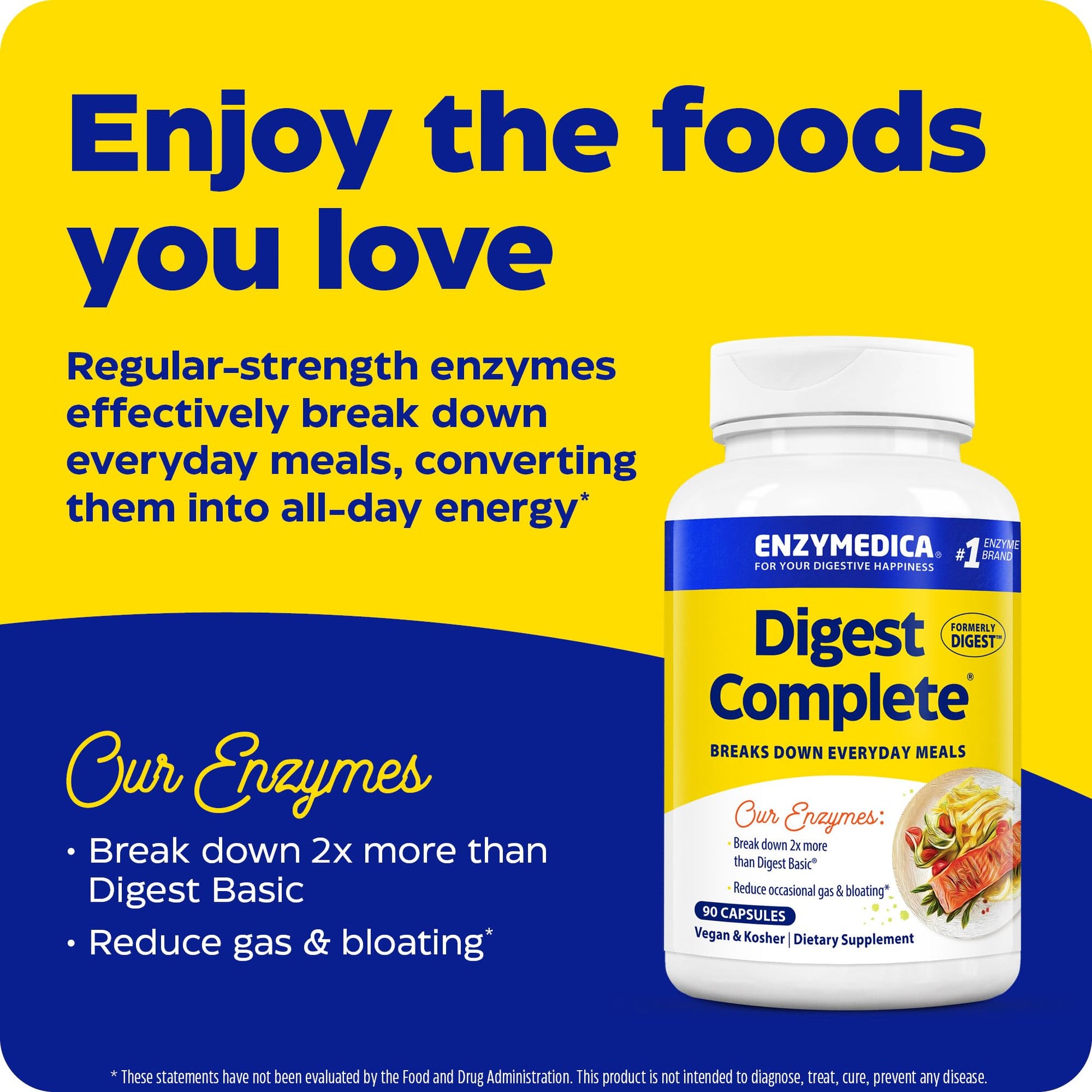 Enzymedica Digest, Full-Range, Everyday Digestive Enzymes, Offers Fast-Acting Gas & Bloating Relief, 90 Count - Medaid International