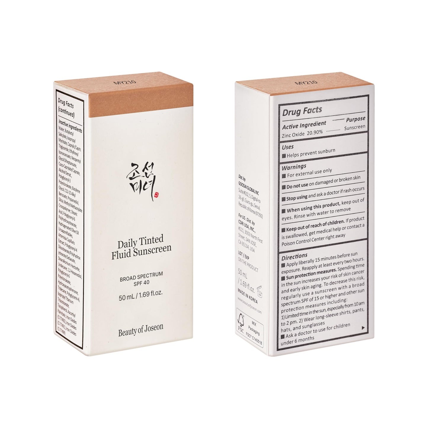 Beauty of Joseon Daily Tinted Fluid Sunscreen 12 Shades for Face Moisturizing Broad Spectrum SPF 40 Korean Skincare 50ml, 1.69 fl.oz #MY210 - Medaid International