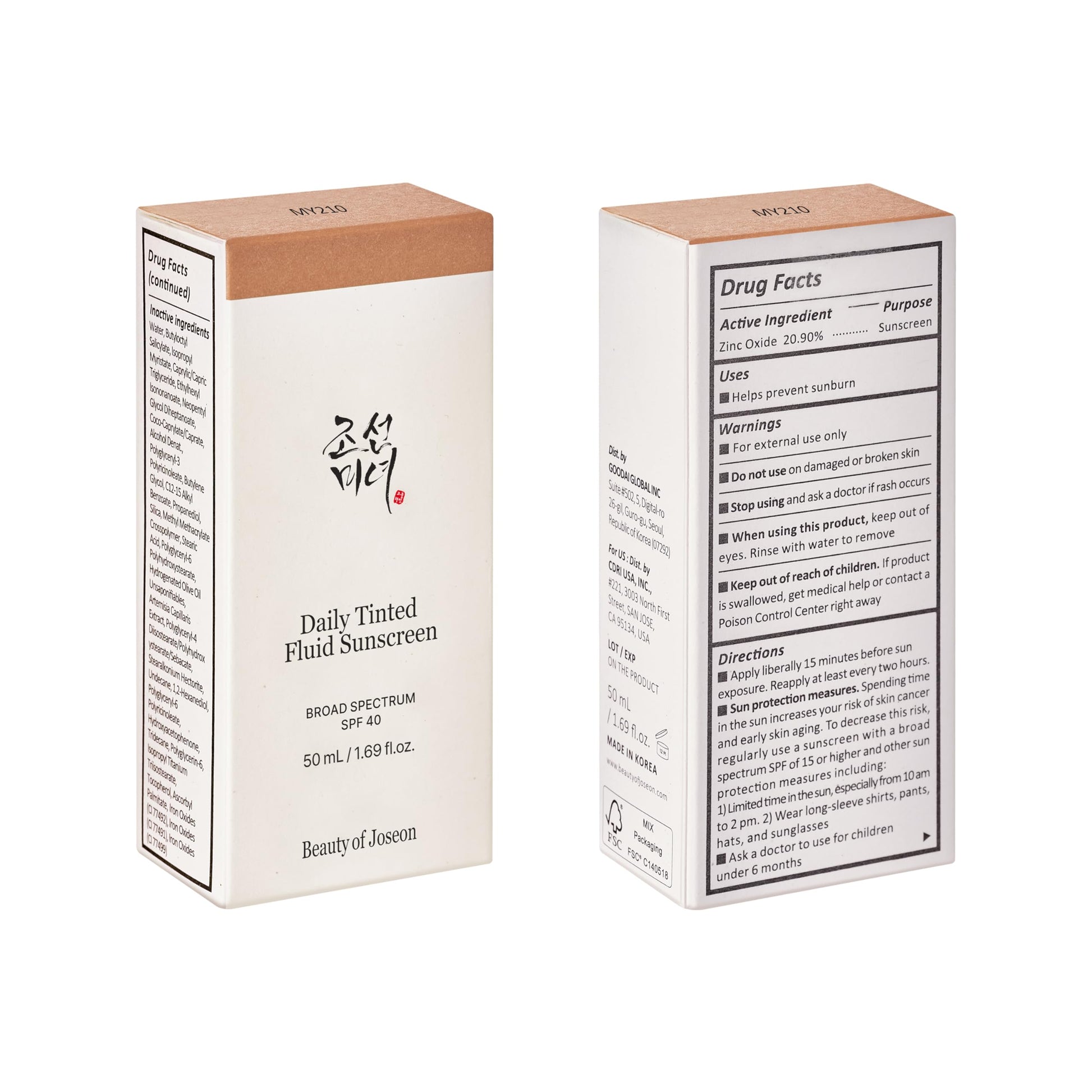 Beauty of Joseon Daily Tinted Fluid Sunscreen 12 Shades for Face Moisturizing Broad Spectrum SPF 40 Korean Skincare 50ml, 1.69 fl.oz #MY210 - Medaid International